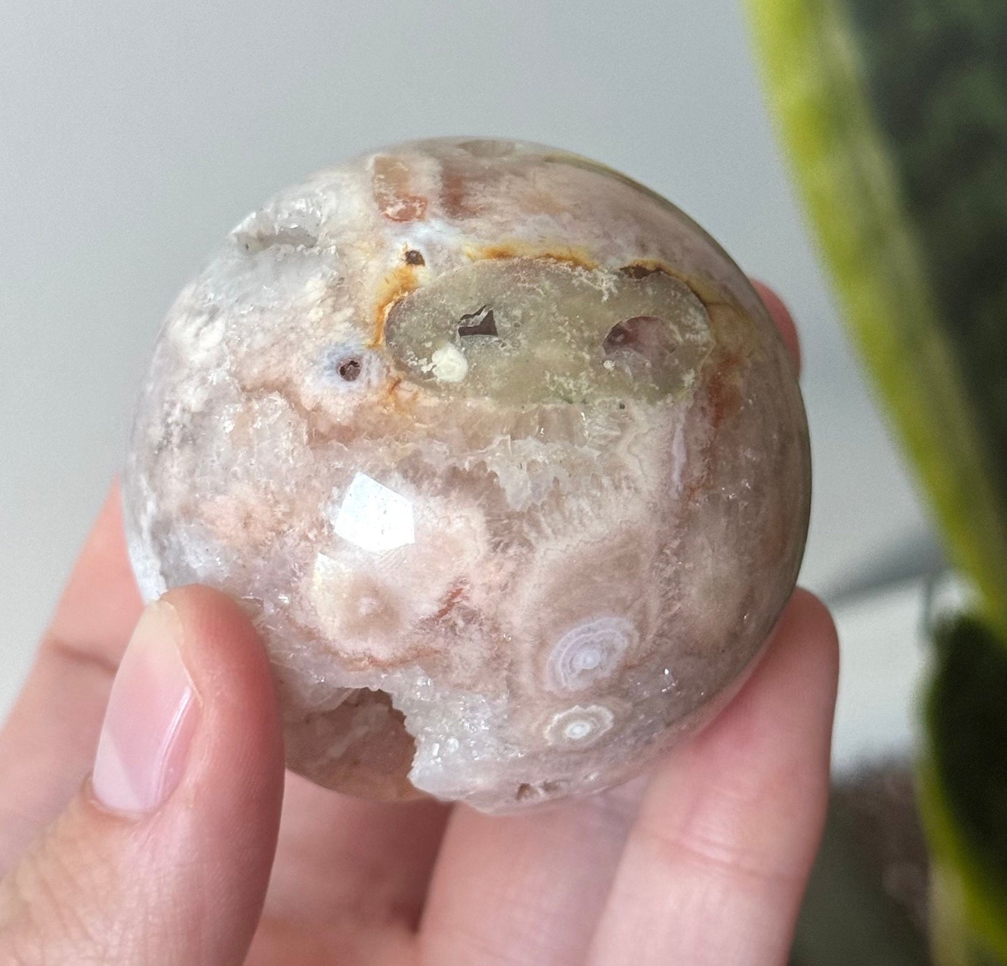 Beautiful Druzy Pink Amethyst with Flower Agate Sphere from Brazil 52mm