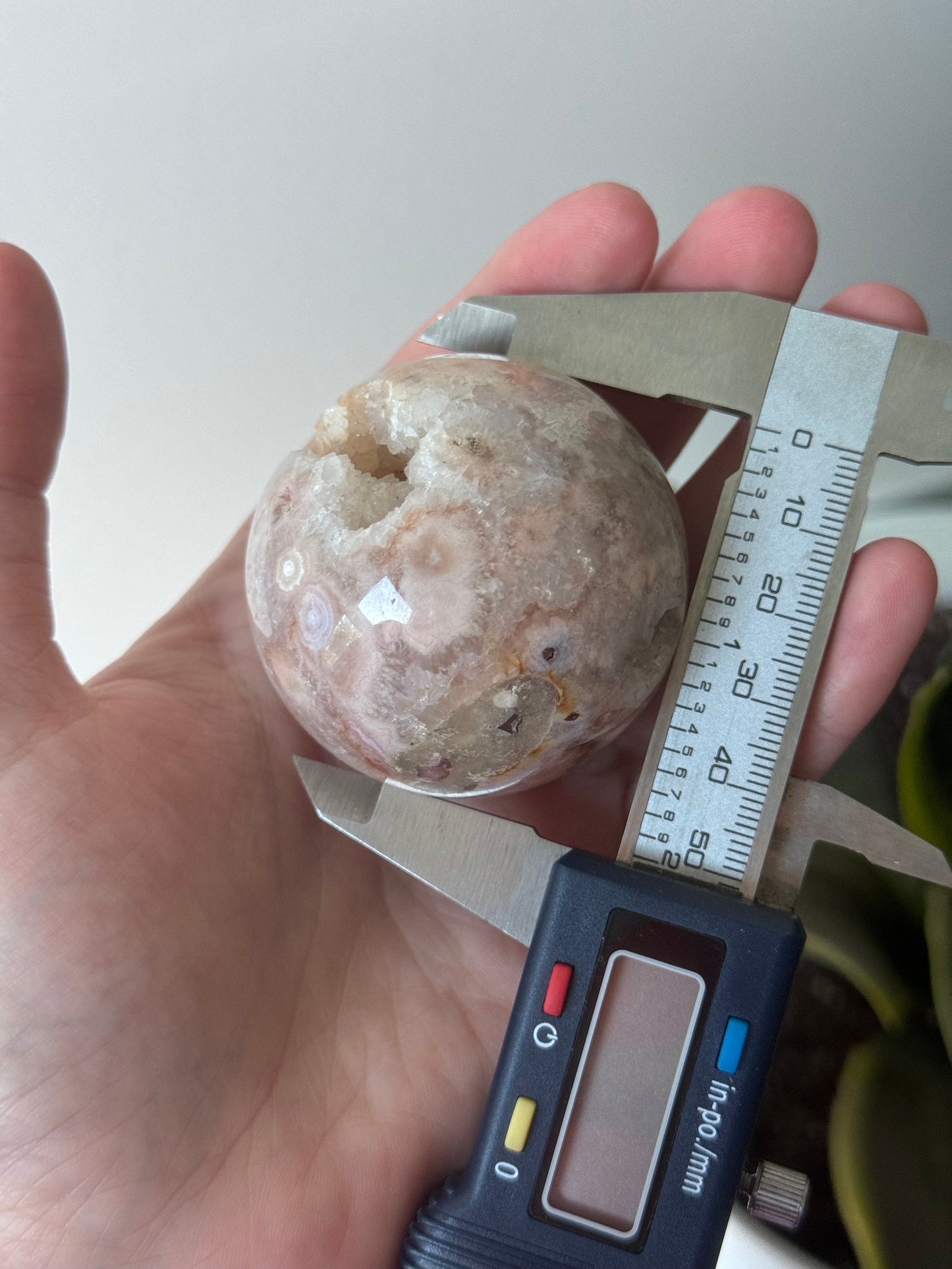 Beautiful Druzy Pink Amethyst with Flower Agate Sphere from Brazil 52mm
