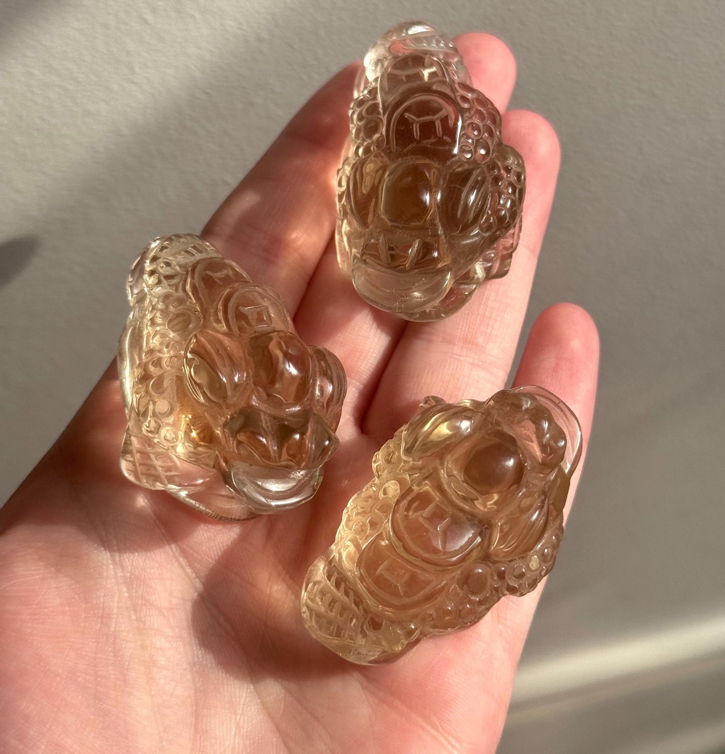Natural Citrine Money Toads | Hand Carved Feng Shui Jin Chan
