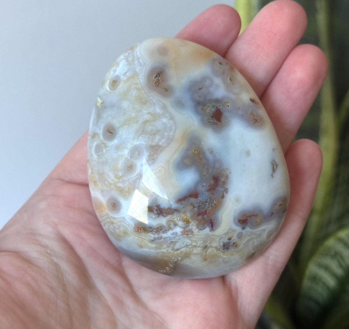 Beautiful Veinless Ocean Jasper Palm Stone from Madagascar