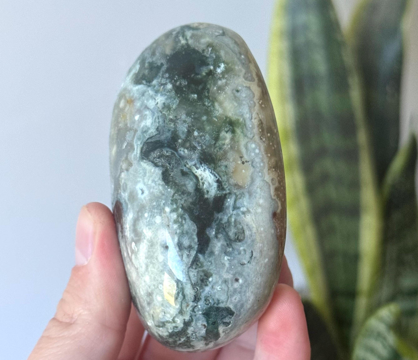 Beautiful Veinless Ocean Jasper Palm Stone from Madagascar