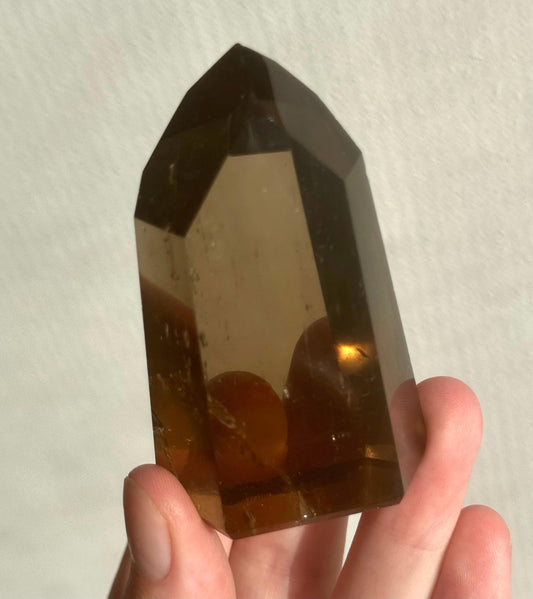 High Quality Smoky Citrine Point from Brazil | Dark Honey Citrine Generator