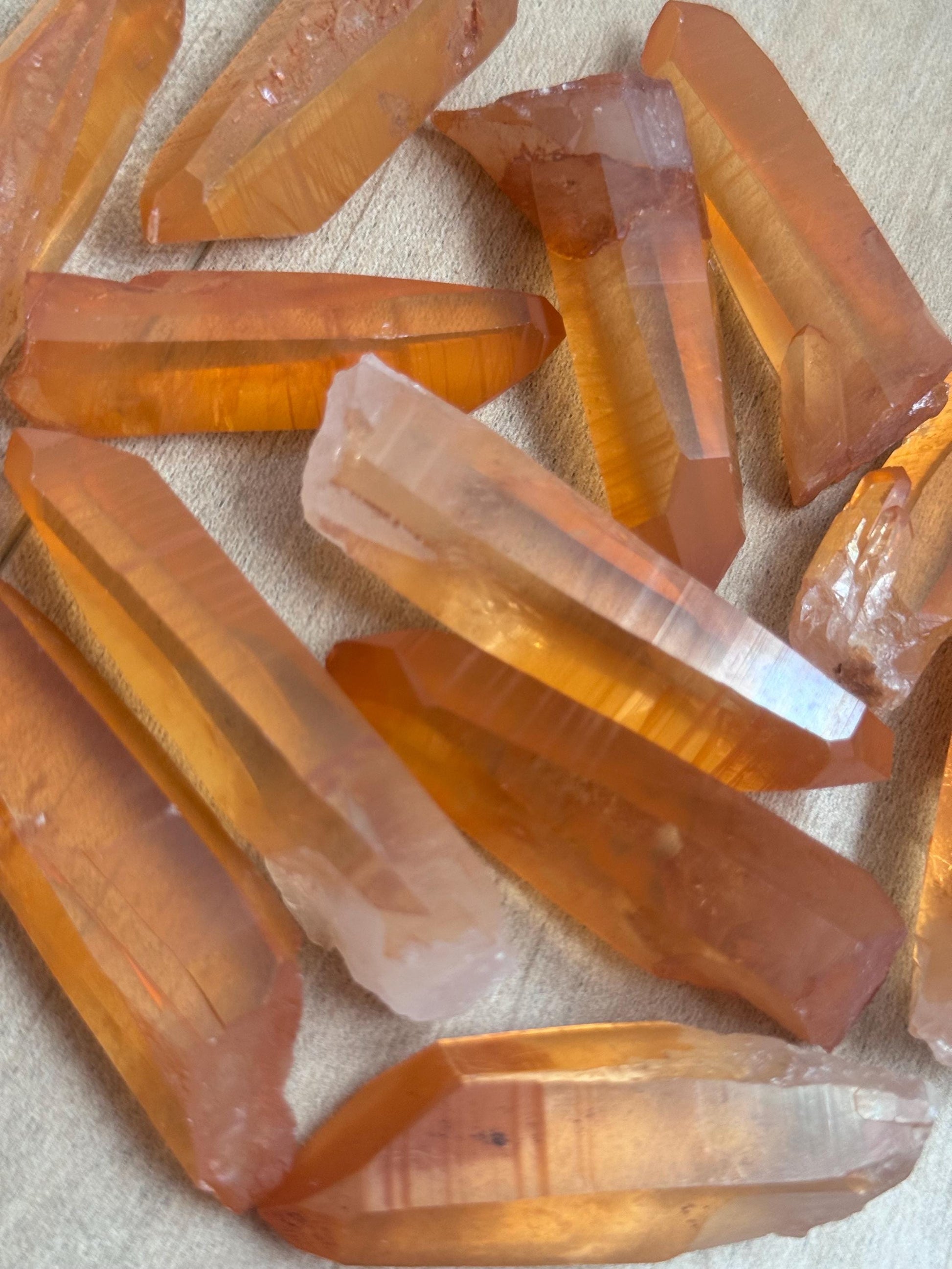 Stunning Tangerine Lemurian Quartz Points from Brazil | Raw Lemurian Tangerine Quartz Points