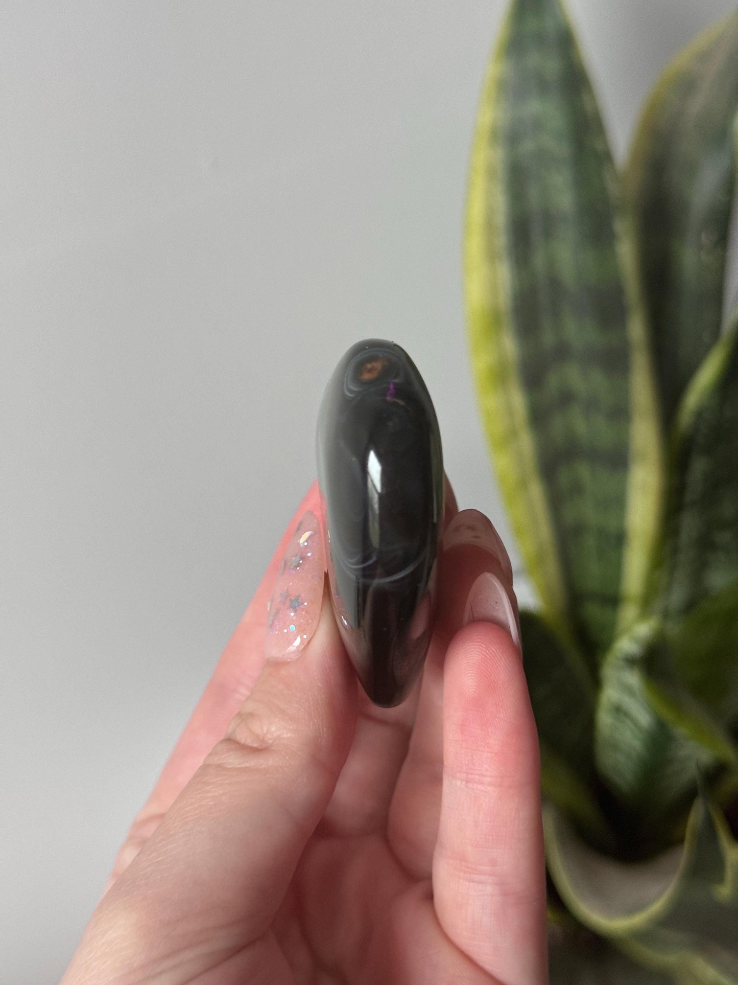 Beautiful Banded Black Agate Puffy Heart Carving from Mexico
