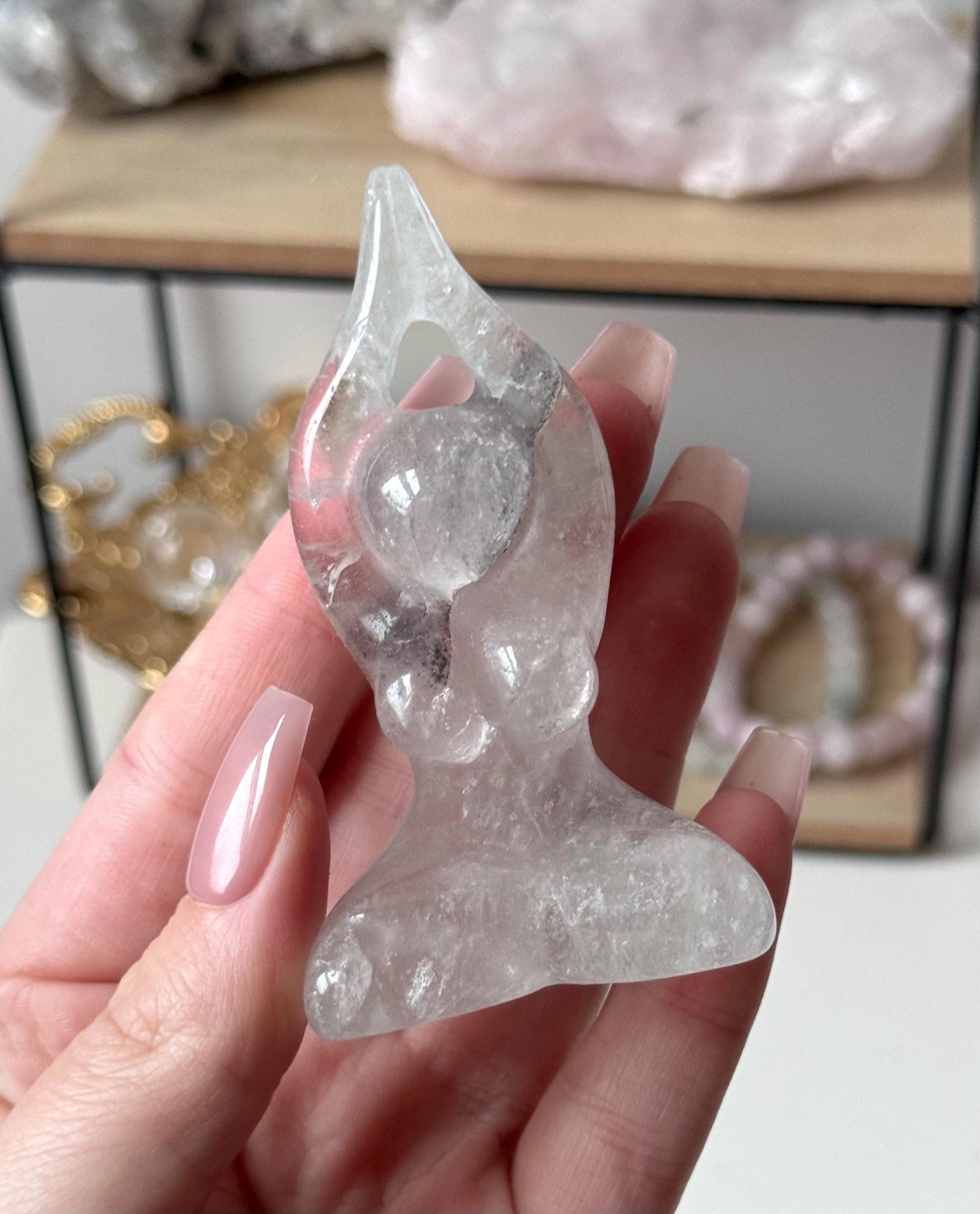 Beautiful Clear Quartz Yoga Goddess with Inclusions | Female Meditation Figurine