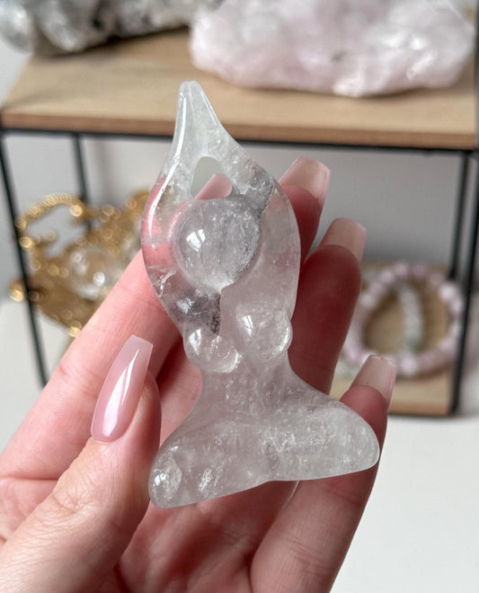 Beautiful Clear Quartz Yoga Goddess with Inclusions | Female Meditation Figurine