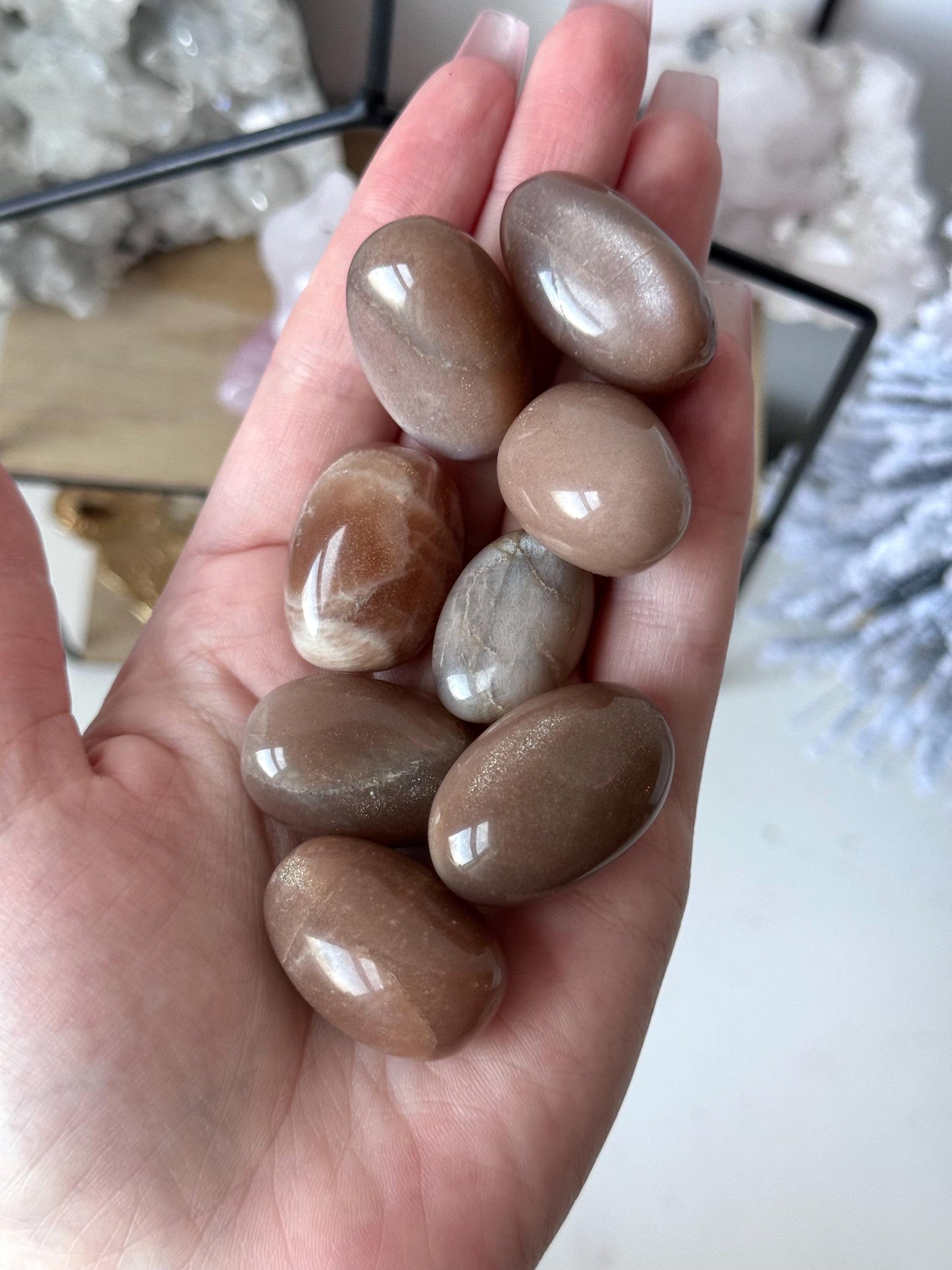 Gorgeous Chocolate Moonstone with Sunstone Tumbled Stones