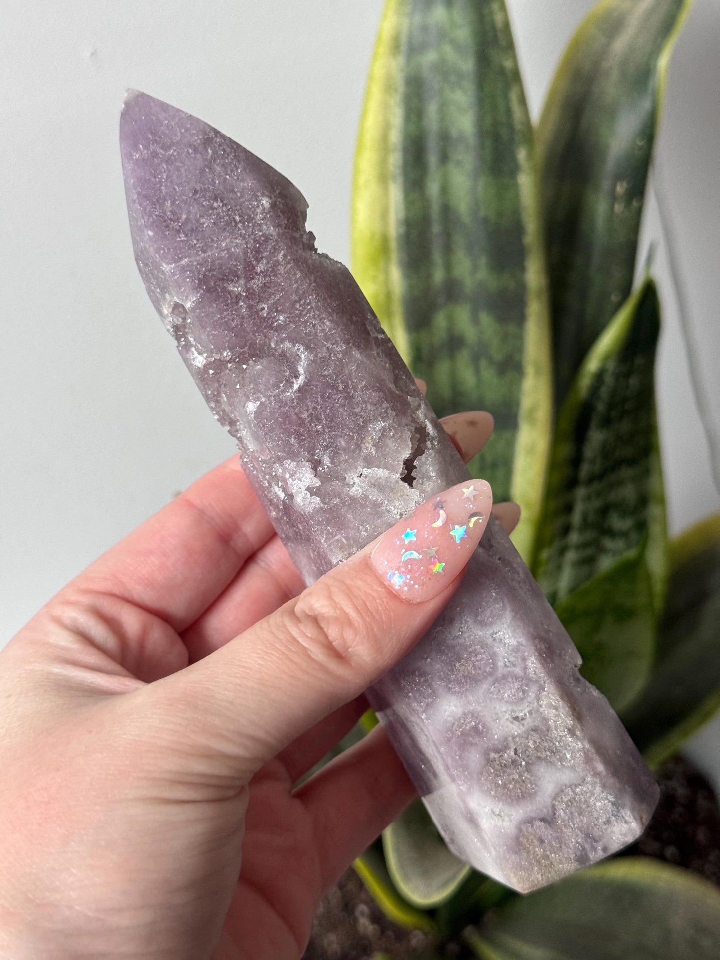 Lavender Pink Amethyst Tower with Druzy | Lilac Pink Amethyst 6” Tall Obelisk