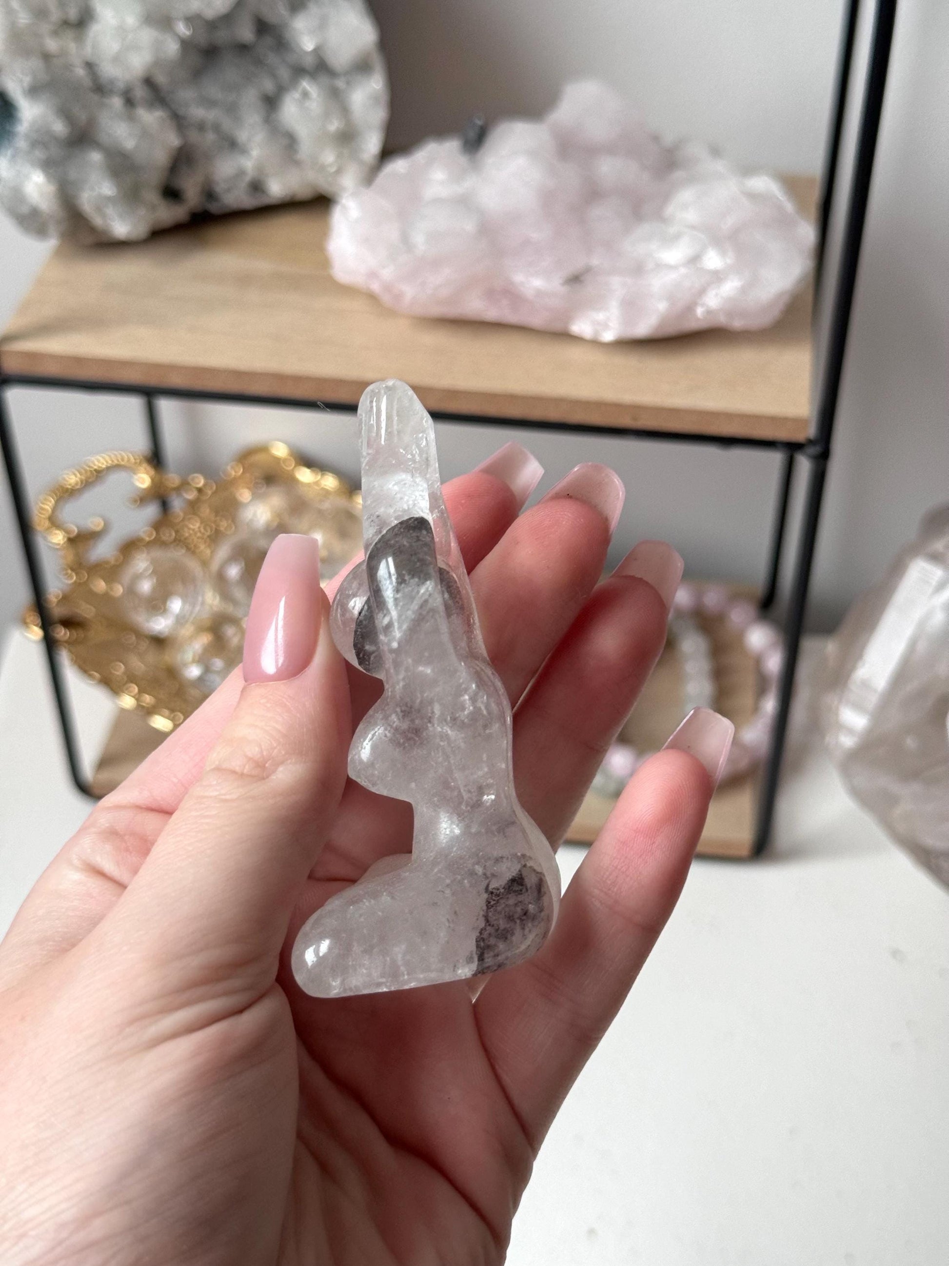 Beautiful Clear Quartz Yoga Goddess with Inclusions | Female Meditation Figurine