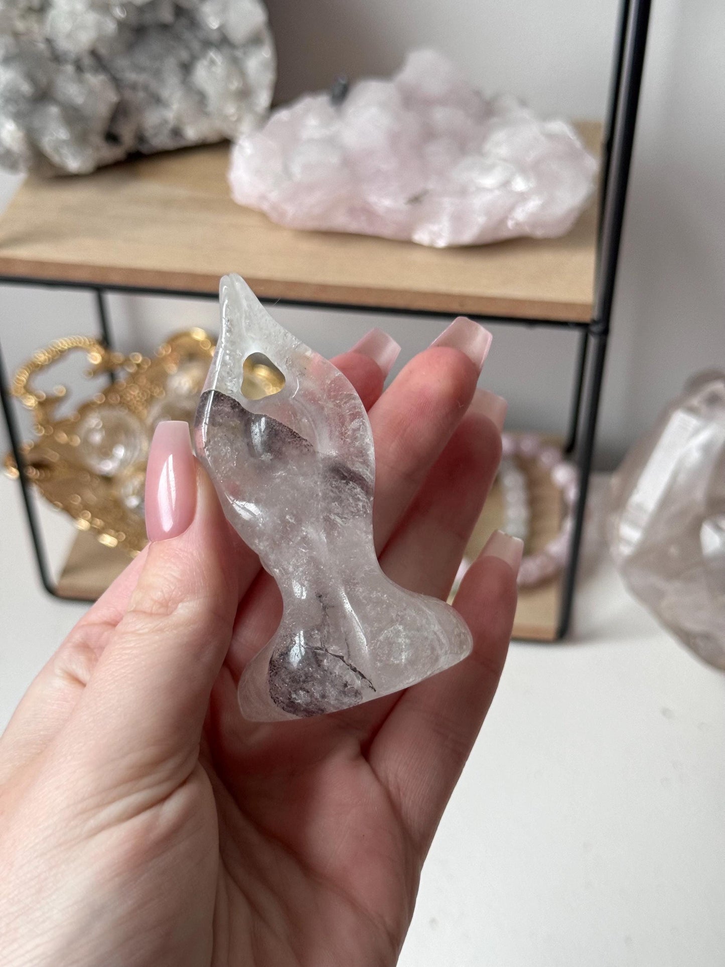 Beautiful Clear Quartz Yoga Goddess with Inclusions | Female Meditation Figurine