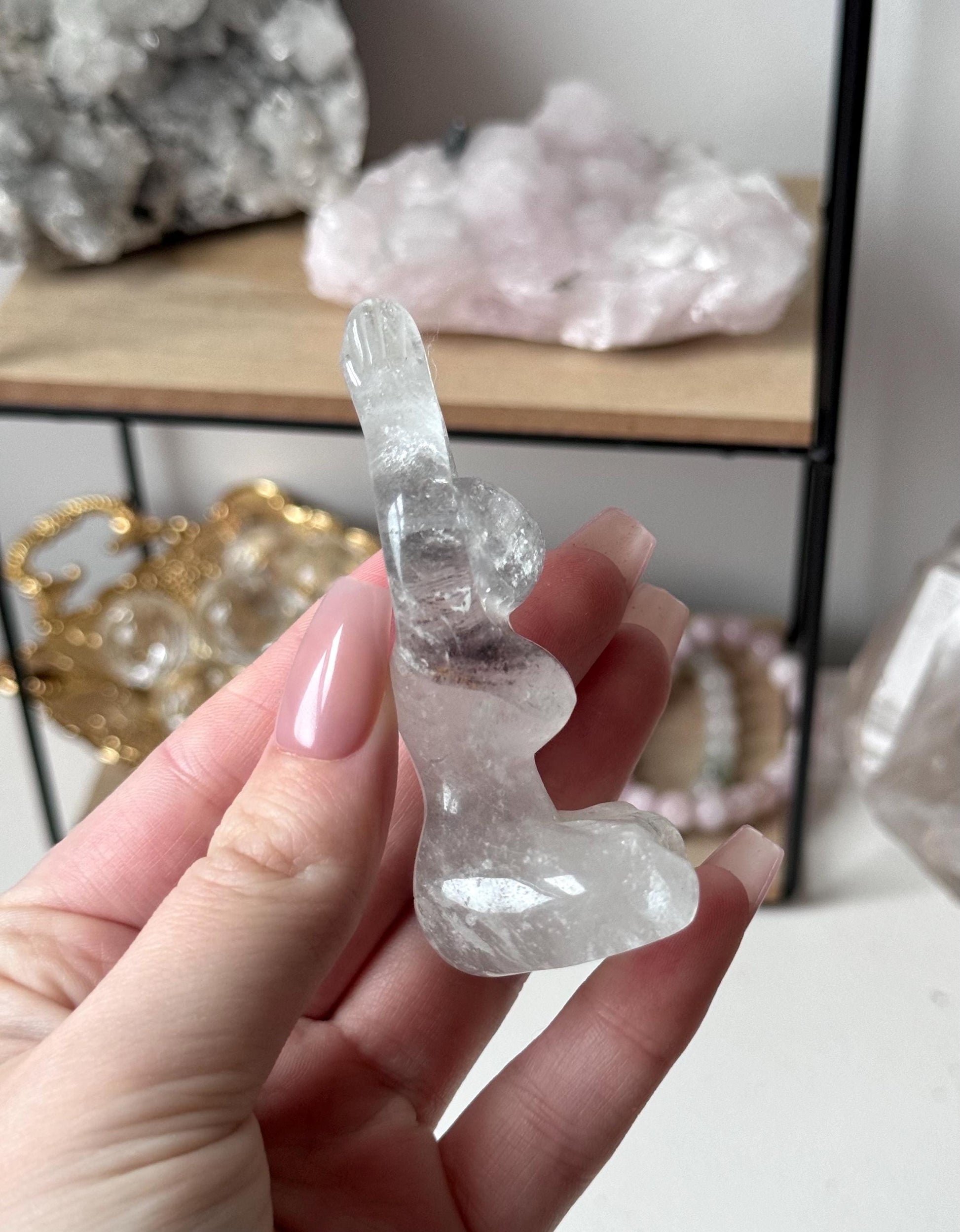 Beautiful Clear Quartz Yoga Goddess with Inclusions | Female Meditation Figurine