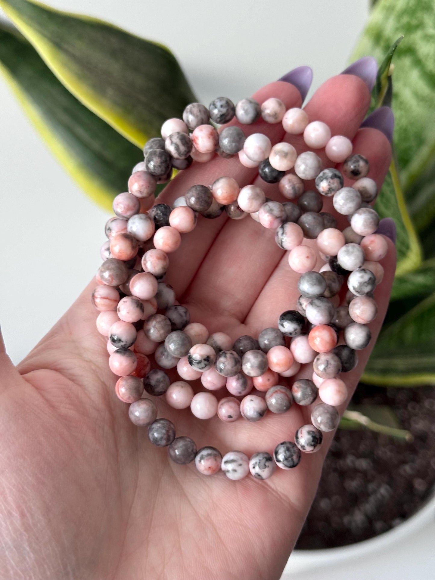 Beautiful Pink Zebra Jasper Beaded Bracelets 6mm