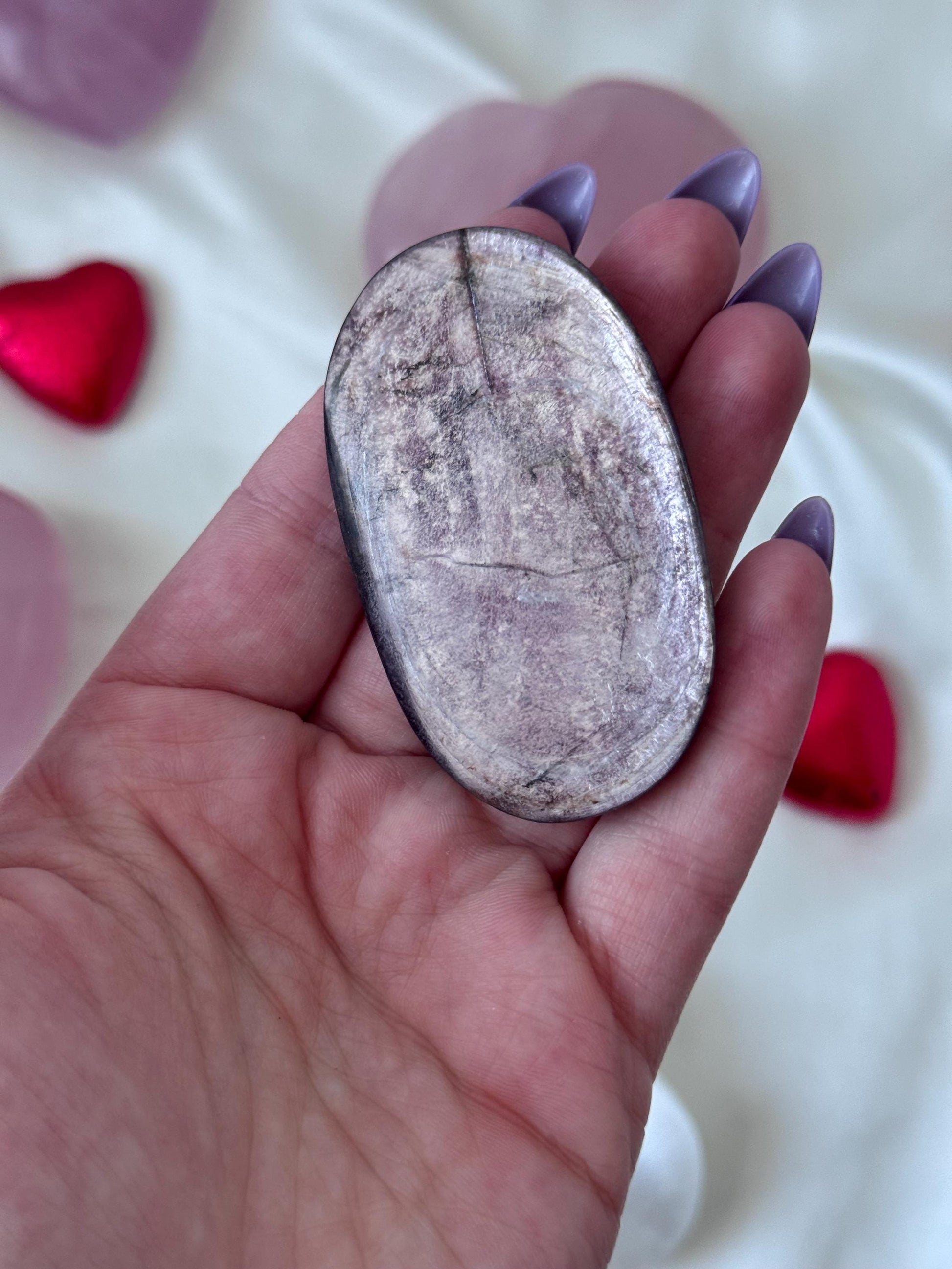 Beautiful Gem Lepidolite Palm Stone | Flashy Lepidolite Worry Stone