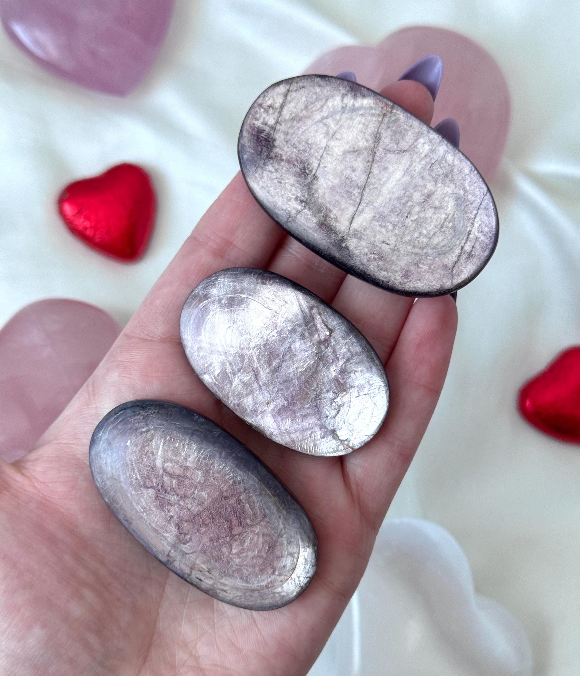 Beautiful Gem Lepidolite Palm Stone | Flashy Lepidolite Worry Stone