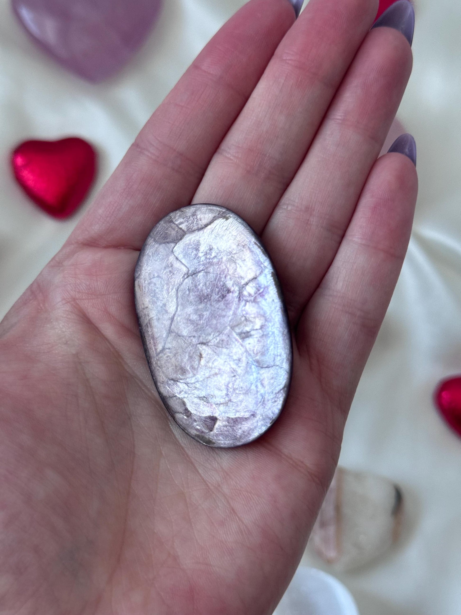 Beautiful Gem Lepidolite Palm Stone | Flashy Lepidolite Worry Stone