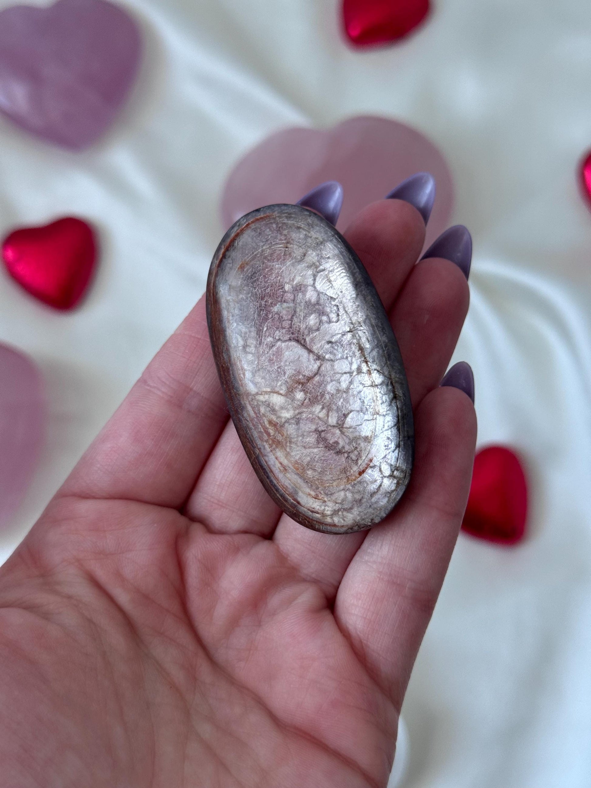 Beautiful Gem Lepidolite Palm Stone | Flashy Lepidolite Worry Stone