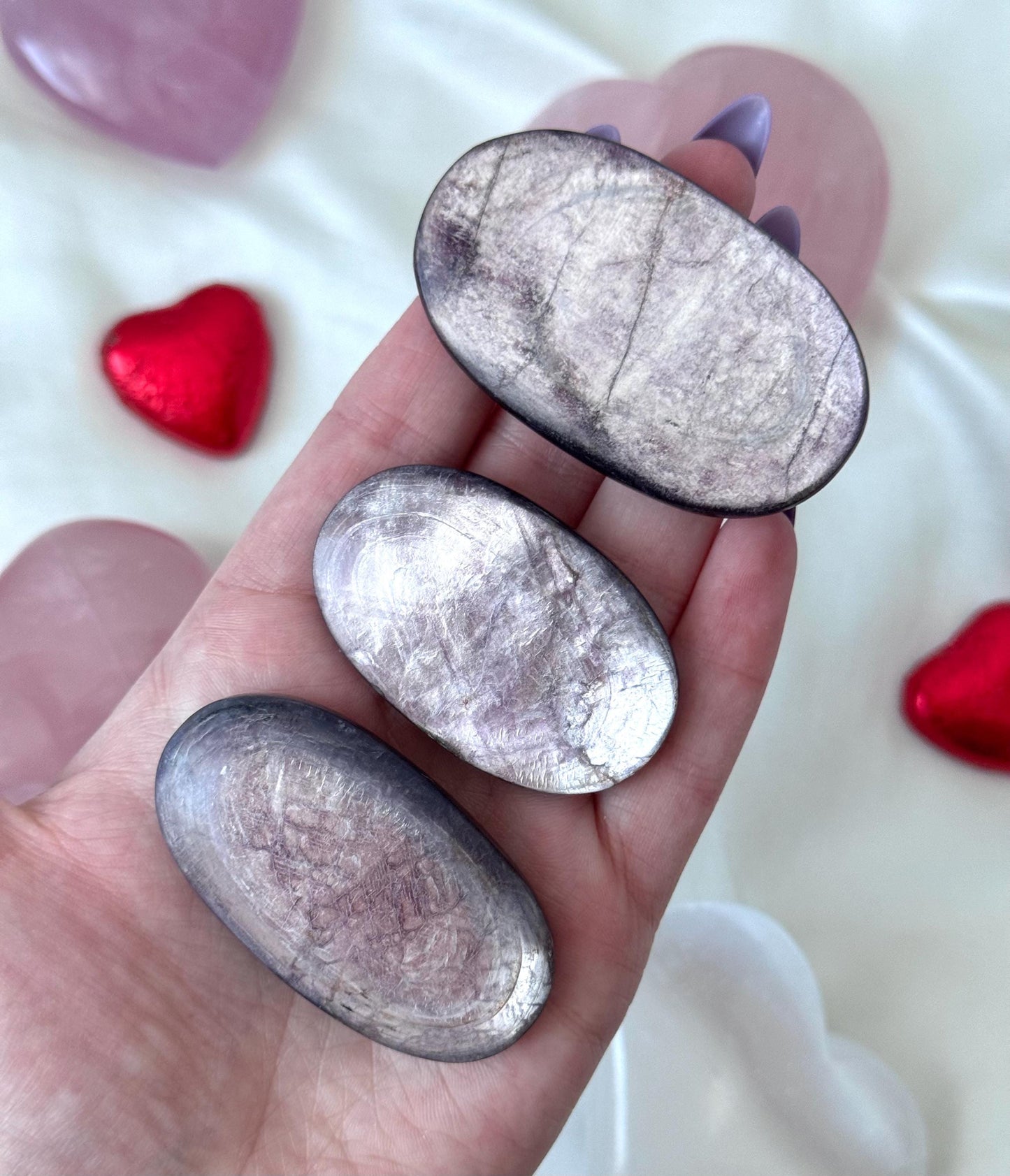 Beautiful Gem Lepidolite Palm Stone | Flashy Lepidolite Worry Stone