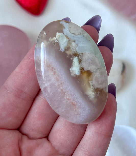 Beautiful Flower Agate Palm Stone | Flower Agate Worry Stone