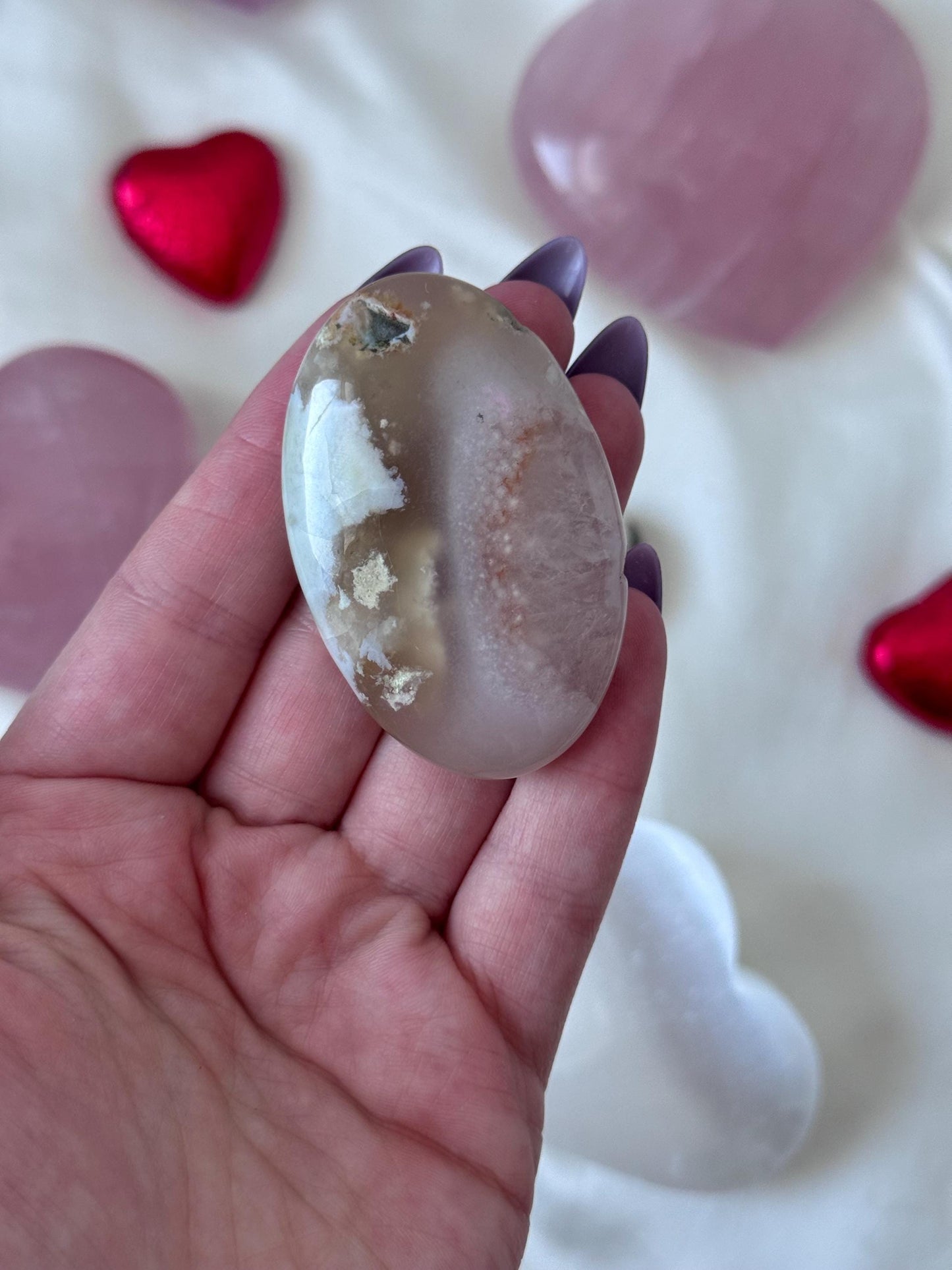 Beautiful Flower Agate Palm Stone | Flower Agate Worry Stone