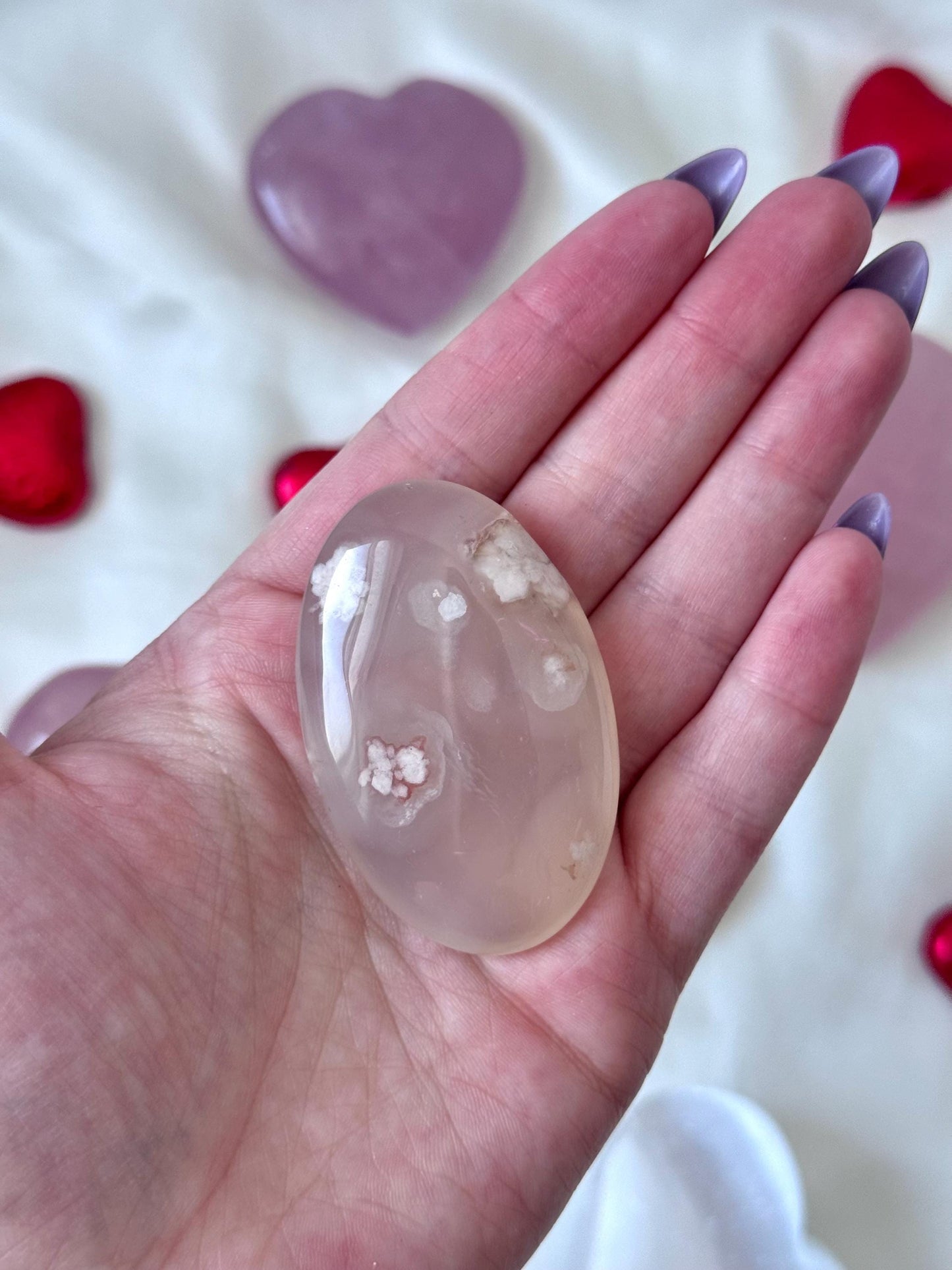 Beautiful Flower Agate Palm Stone | Flower Agate Worry Stone