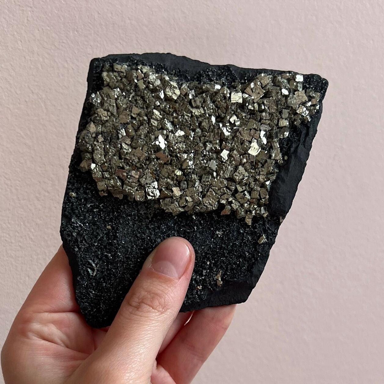 Pyrite on Basalt Crystal Specimen Rare Find Specialty Crystal Collectors Item Gift box Gift basket Natural Gemstones High Grade