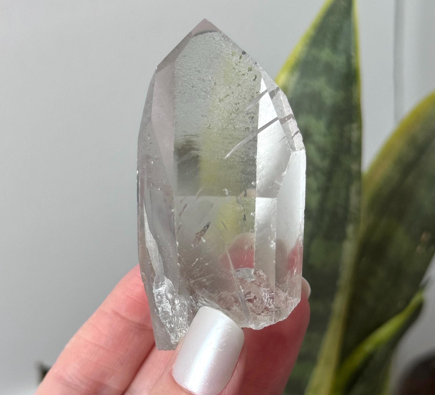 RARE Grey Lithium Lemurian Quartz Point from Brazil | Grey Phantom Inclusion Quartz with Record Keepers