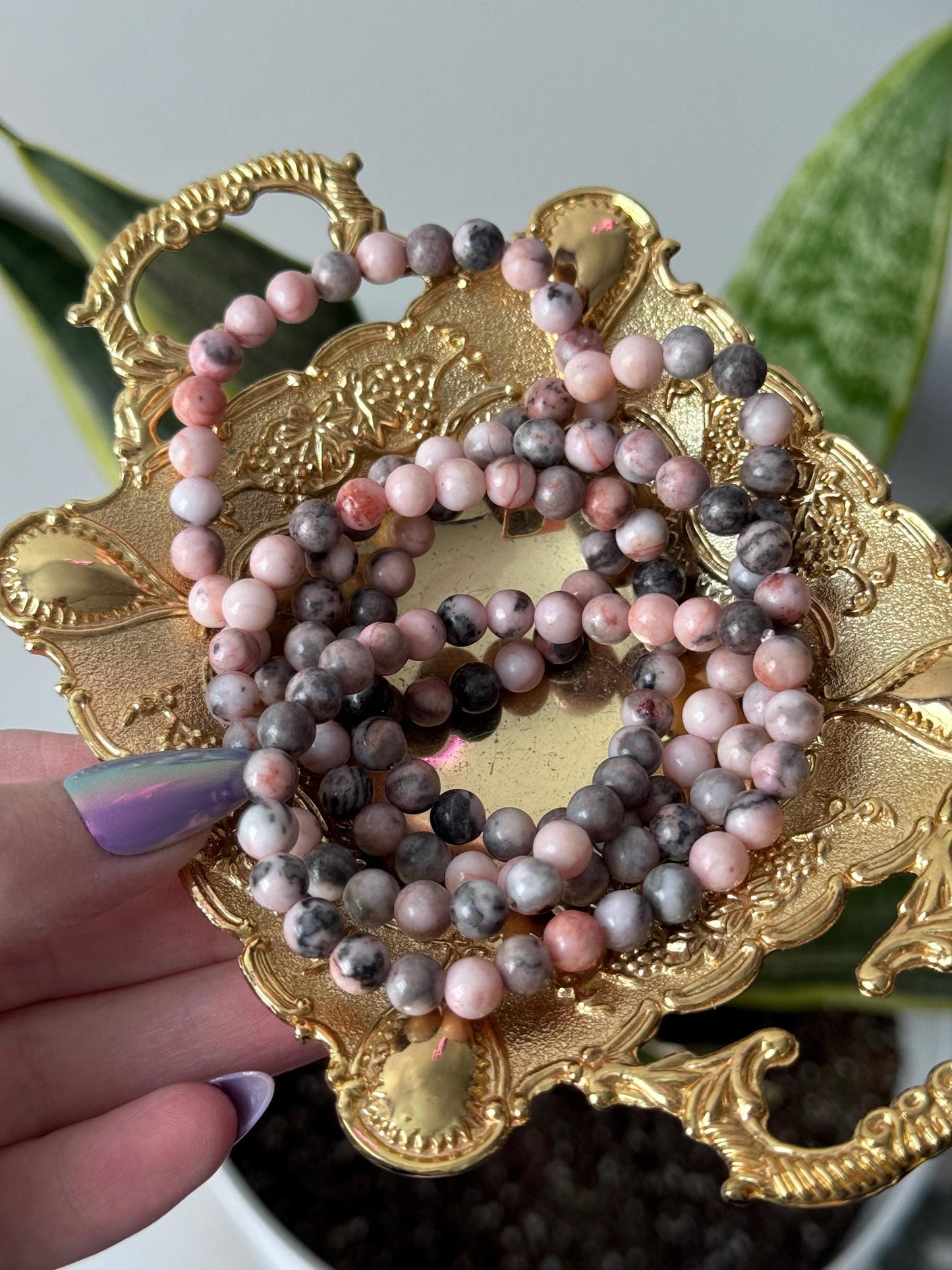 Beautiful Pink Zebra Jasper Beaded Bracelets 6mm