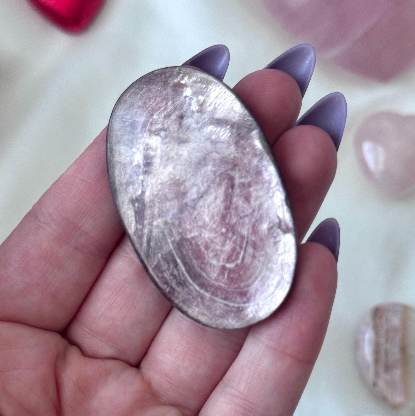Beautiful Gem Lepidolite Palm Stone | Flashy Lepidolite Worry Stone