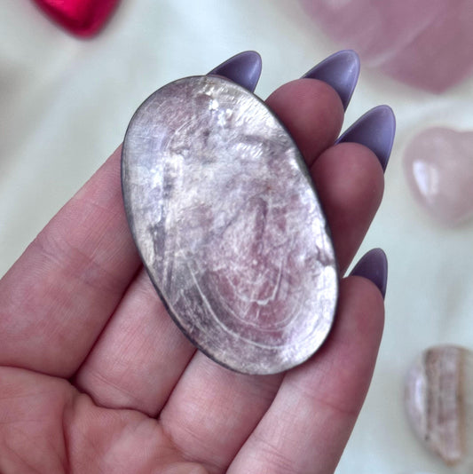 Beautiful Gem Lepidolite Palm Stone | Flashy Lepidolite Worry Stone