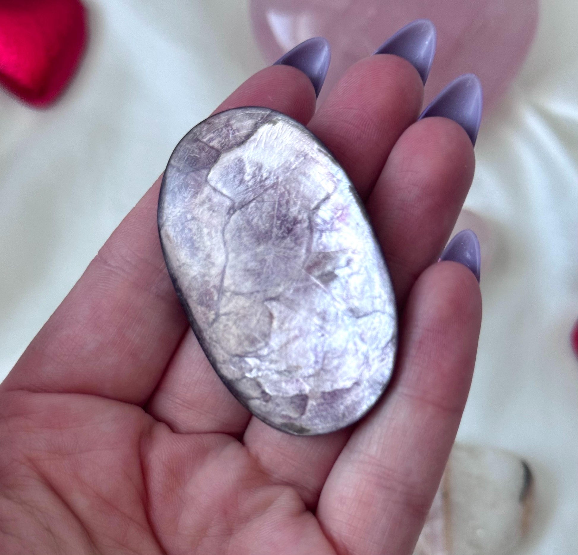 Beautiful Gem Lepidolite Palm Stone | Flashy Lepidolite Worry Stone