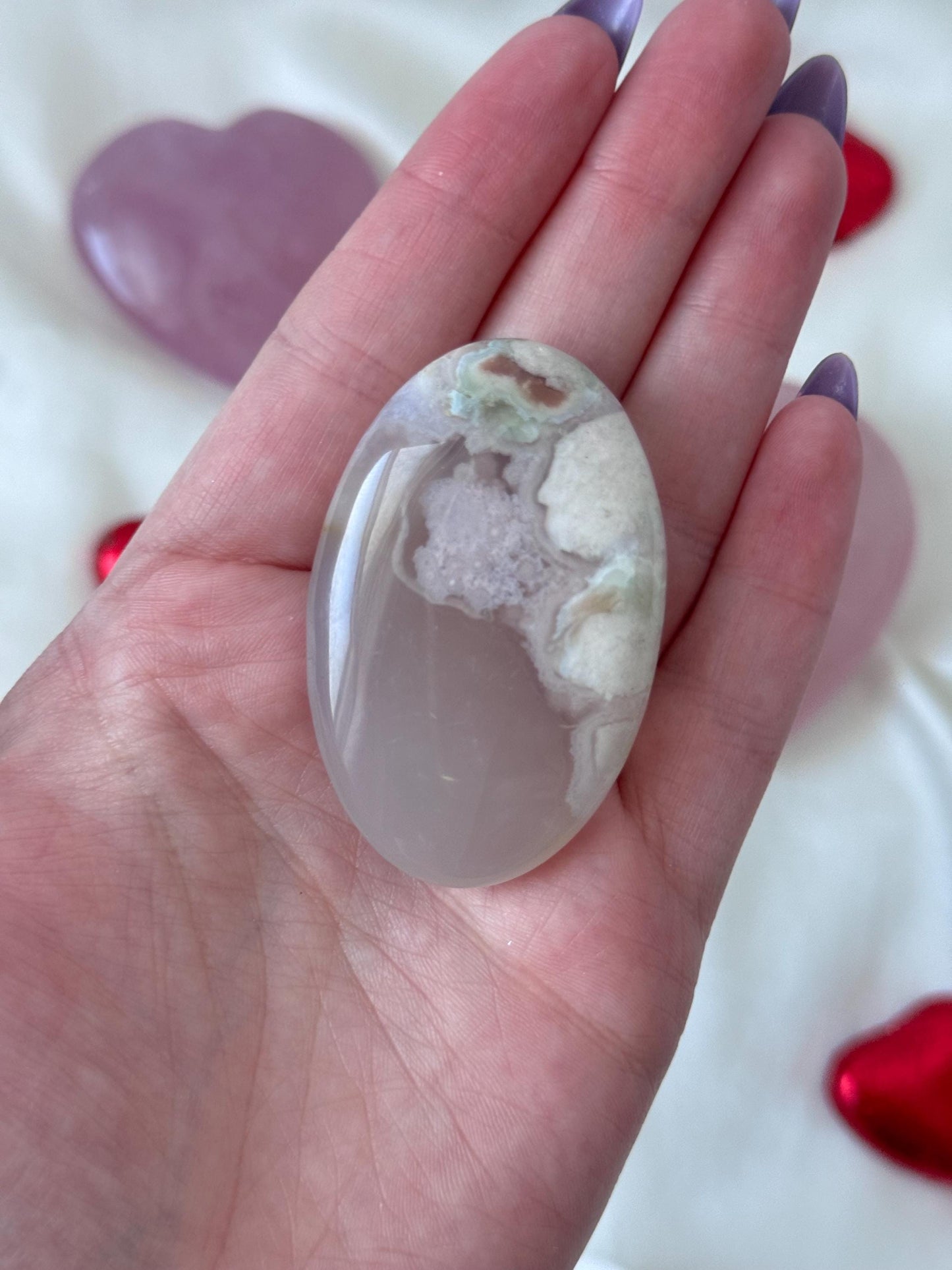 Beautiful Flower Agate Palm Stone | Flower Agate Worry Stone