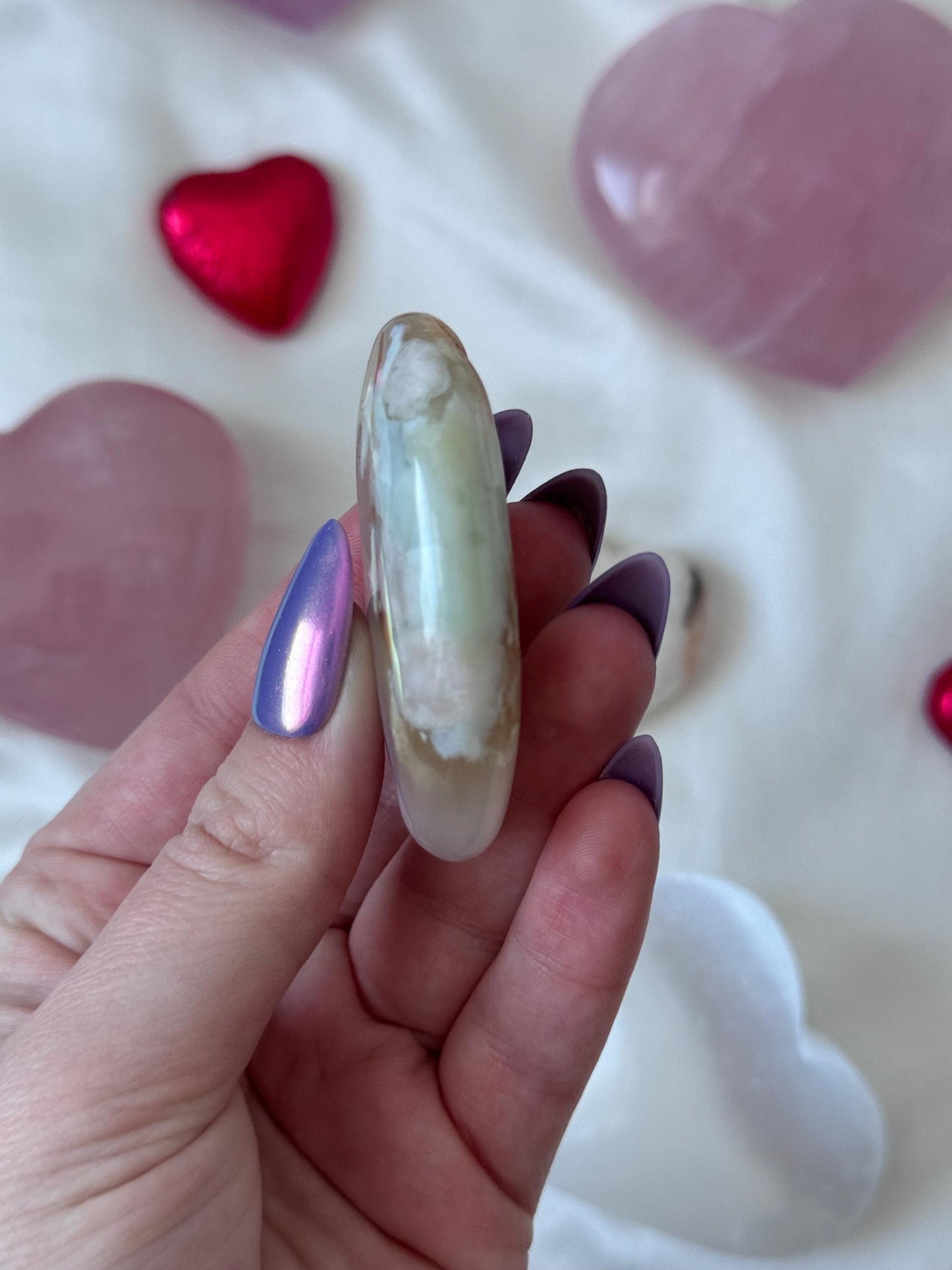 Beautiful Flower Agate Palm Stone | Flower Agate Worry Stone