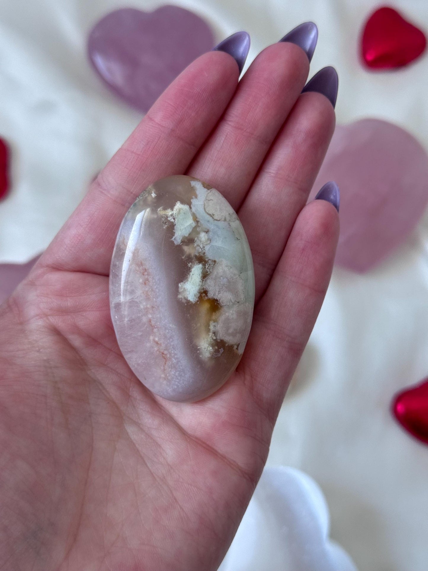 Beautiful Flower Agate Palm Stone | Flower Agate Worry Stone