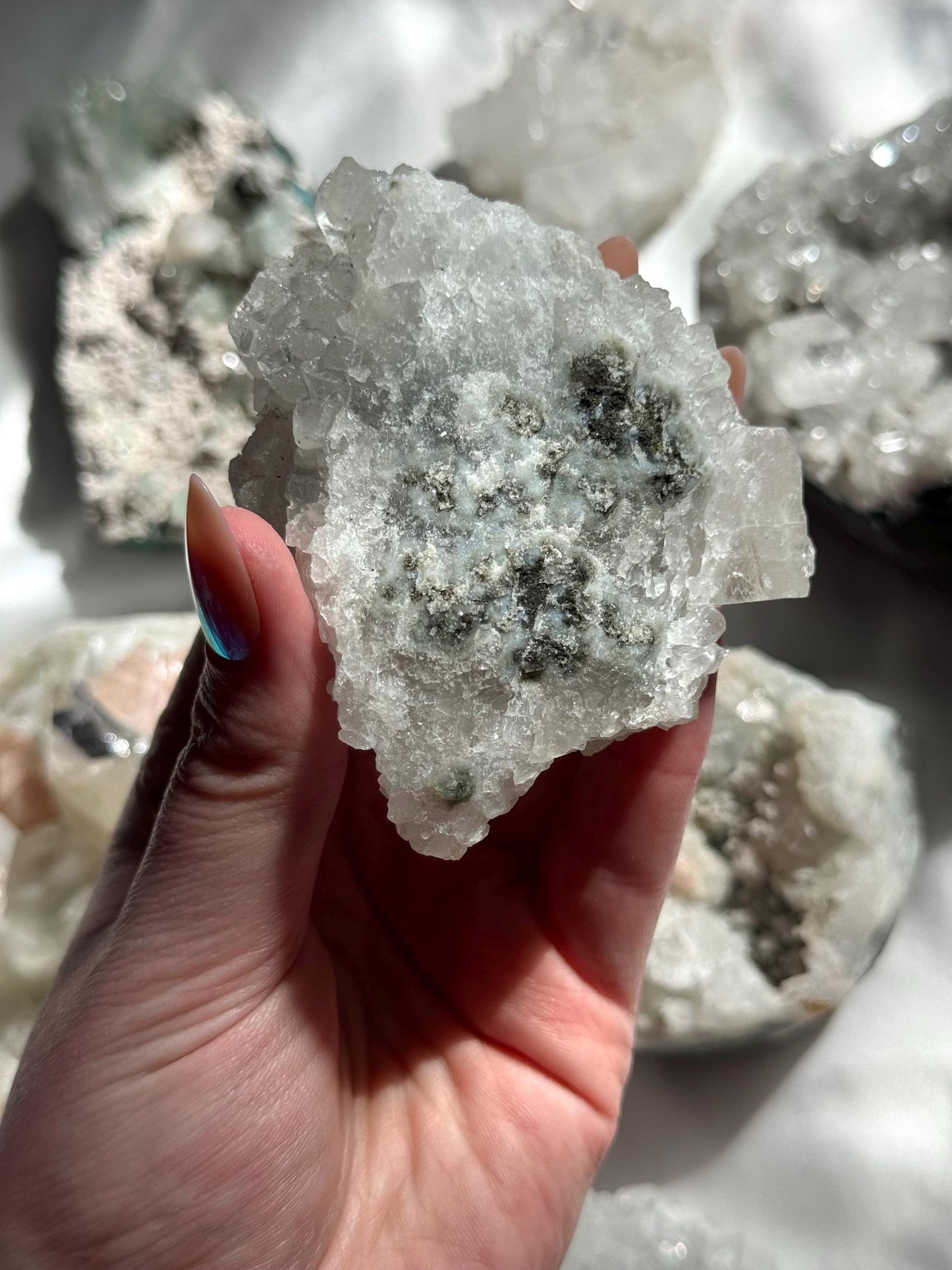 Raw Apophyllite on Chalcedony Cluster | Diamond Apophyllite