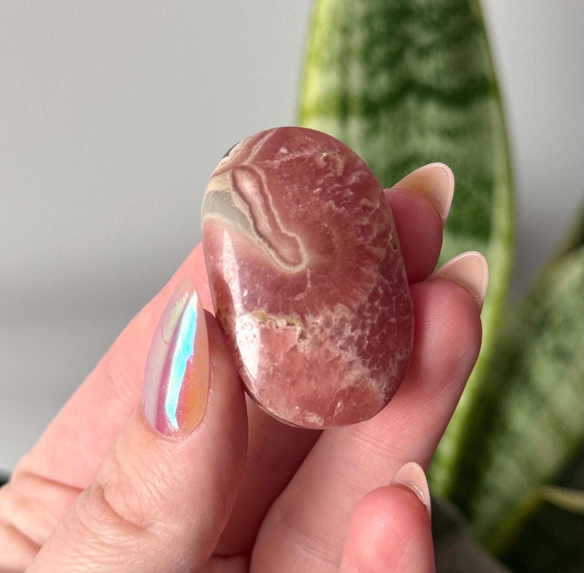 Rhodochrosite Palm Stone with Gorgeous Banding
