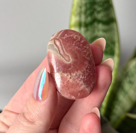 Rhodochrosite Palm Stone with Gorgeous Banding