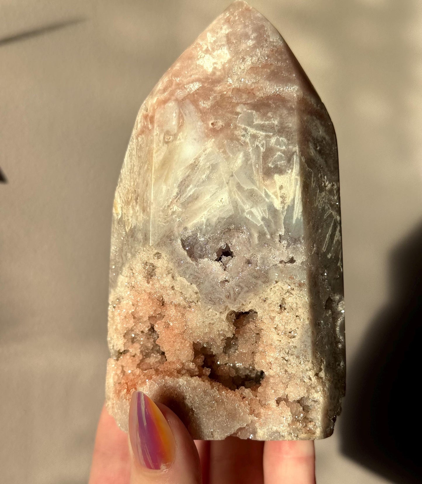 Large Gorgeous Pink Amethyst Tower With Druzy Pink Amethyst Freeform Obelisk From Brazil