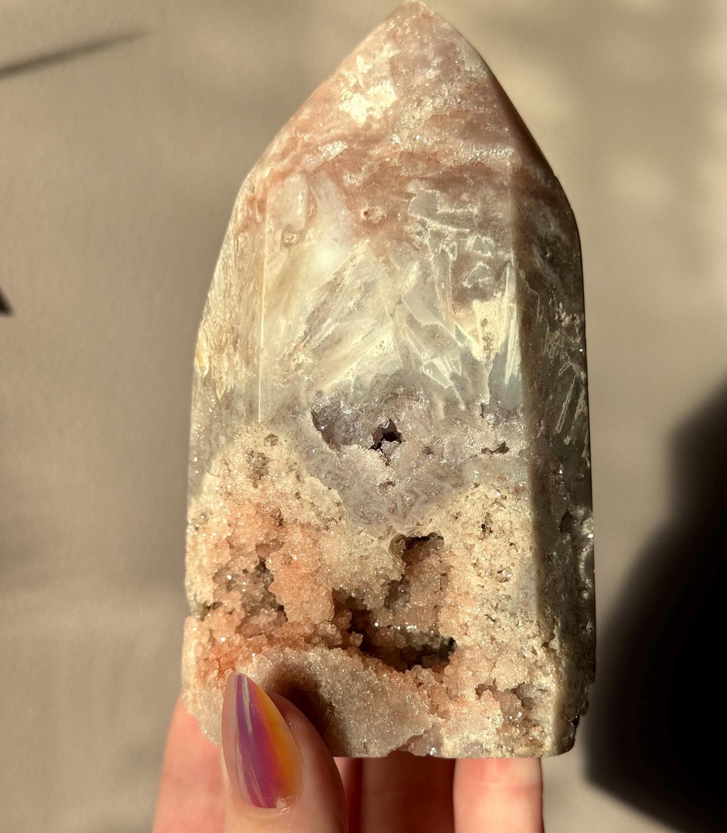 Large Gorgeous Pink Amethyst Tower With Druzy Pink Amethyst Freeform Obelisk From Brazil