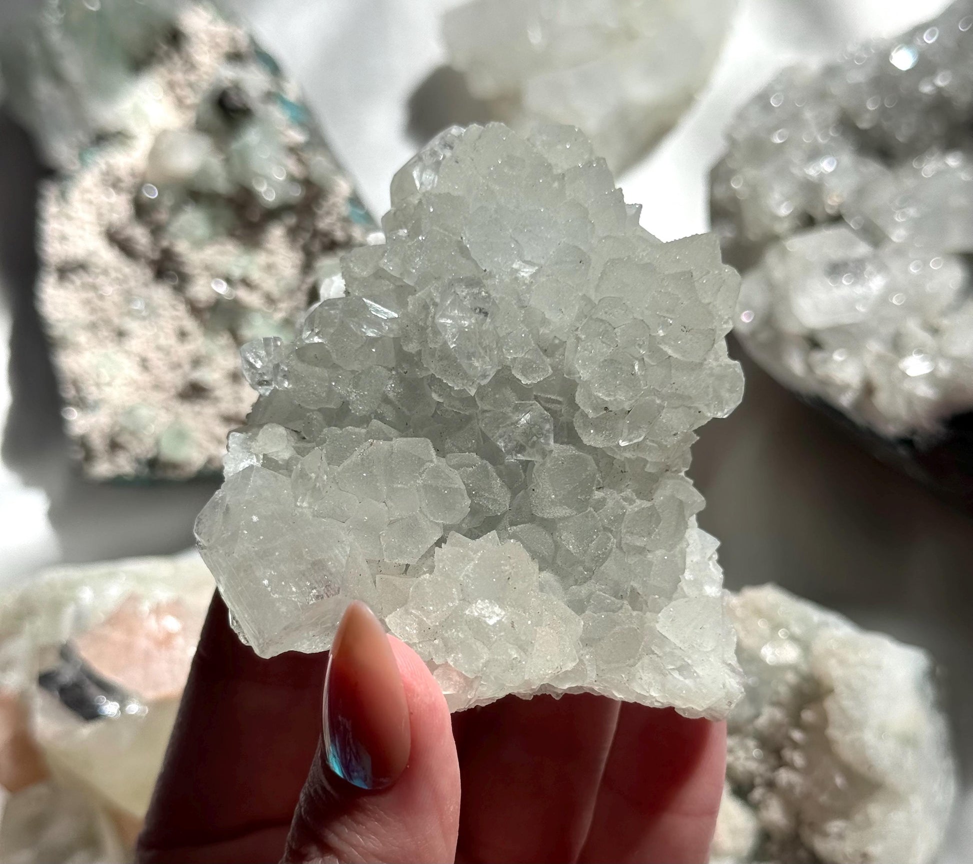 Raw Apophyllite on Chalcedony Cluster | Diamond Apophyllite