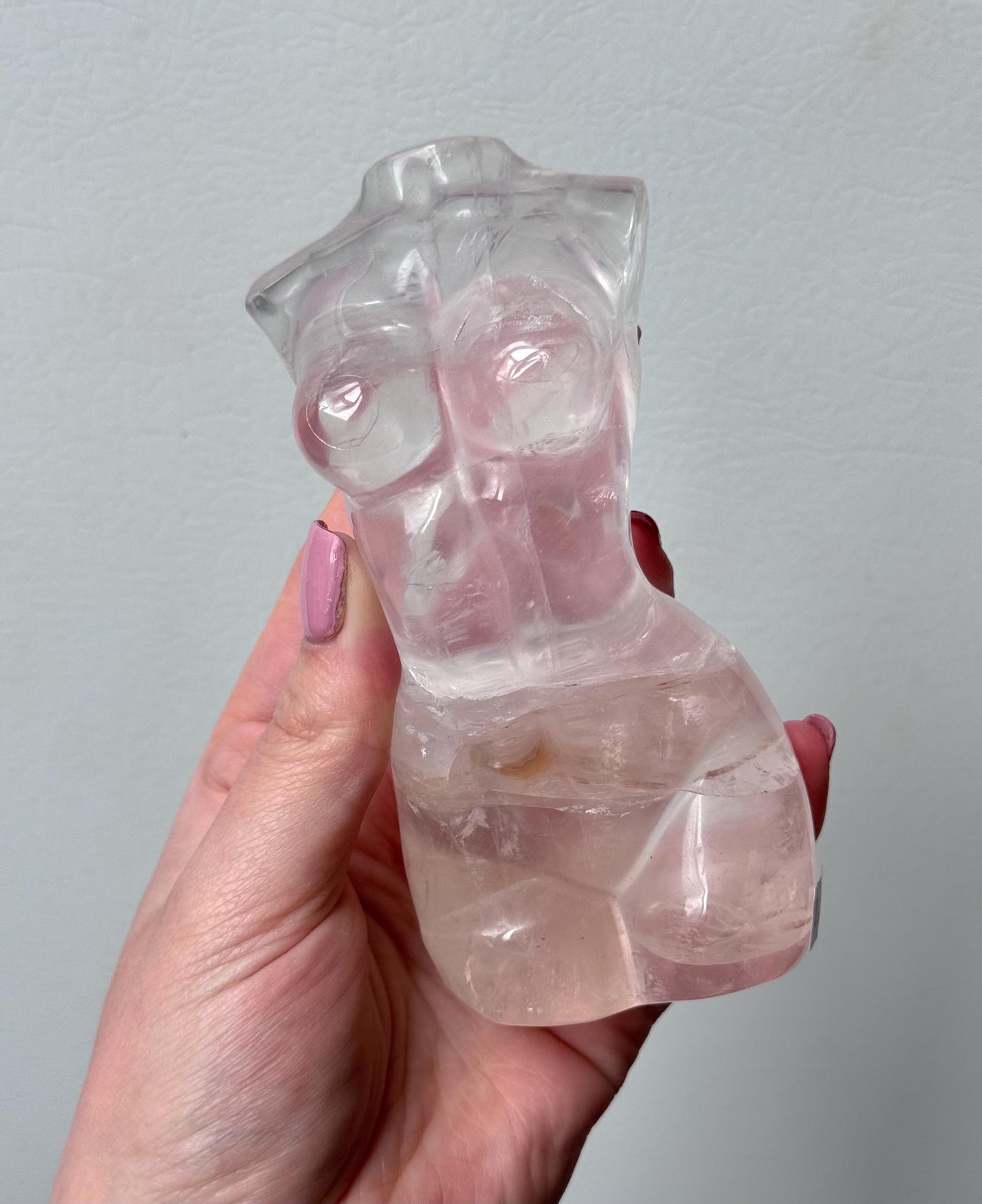 XL Stunning Rose Quartz Goddess Carving | Transparent Rose Quartz Lady Body Statue Female Torso