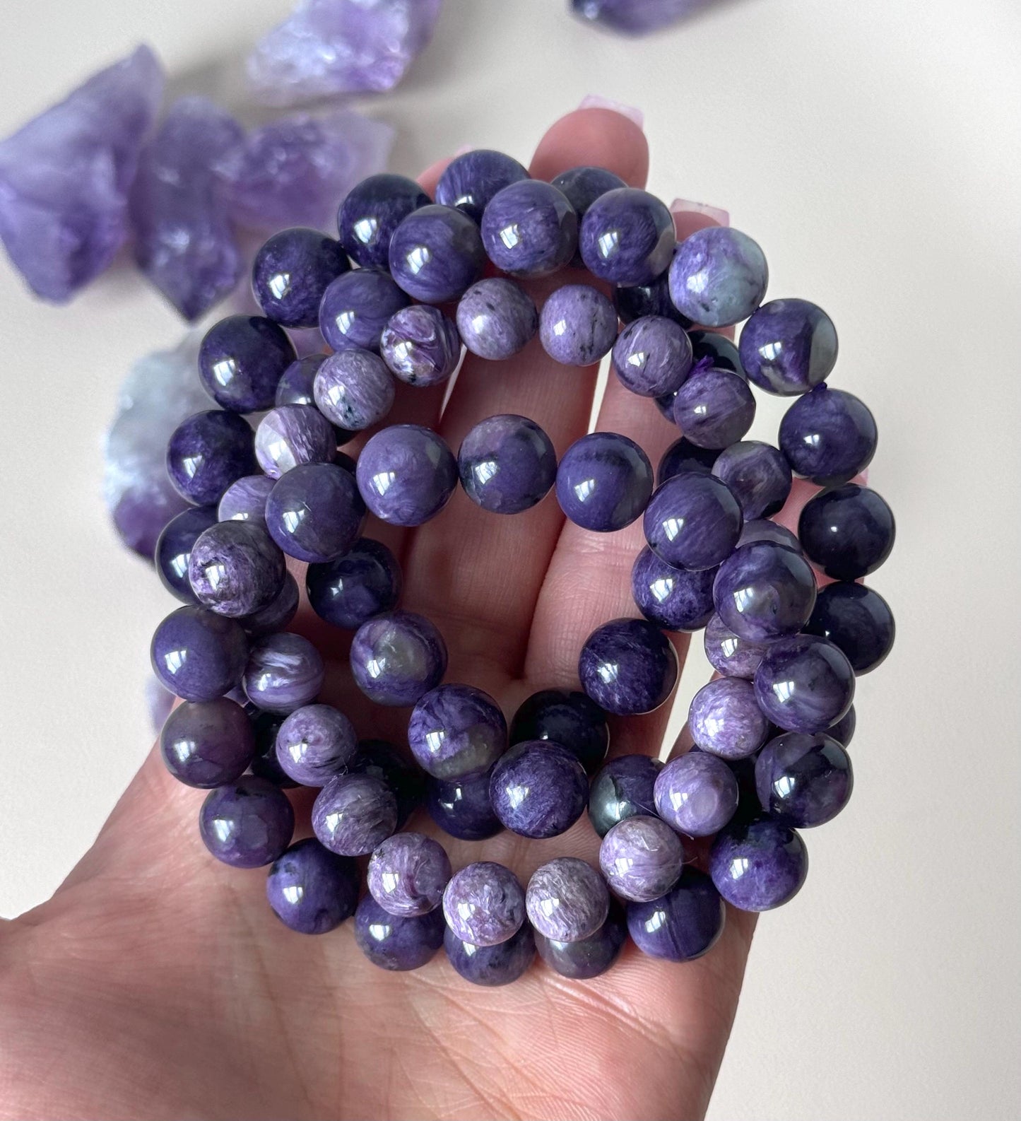 Beautiful Charoite Beaded Bracelets 12mm 10mm 8mm Beaded Charoite