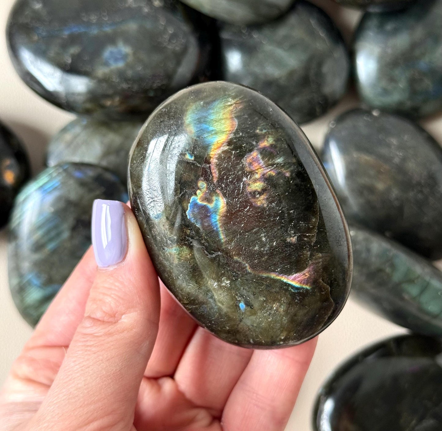 Beautiful Labradorite Palm Stones from Madagascar | Labradorite Soaps Intuitive Pick