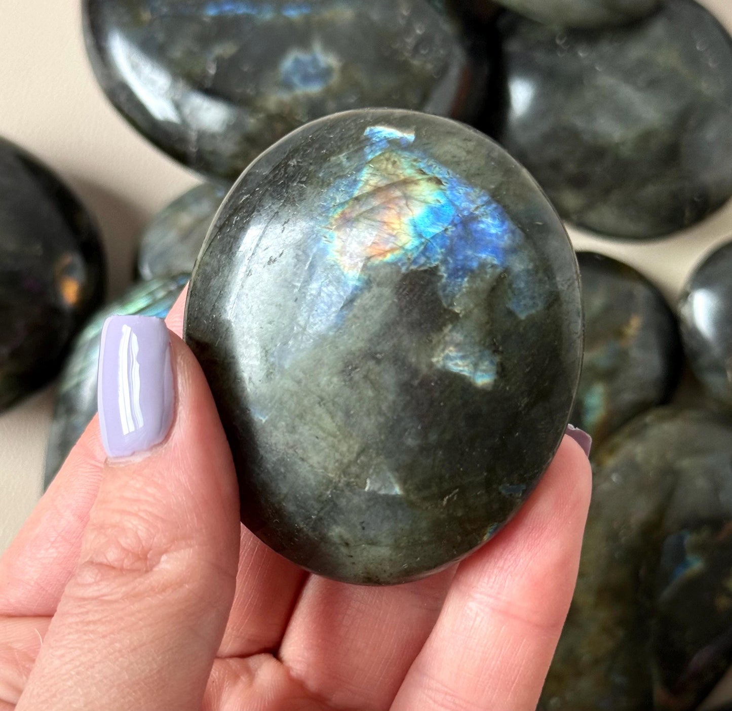 Beautiful Labradorite Palm Stones from Madagascar | Labradorite Soaps Intuitive Pick