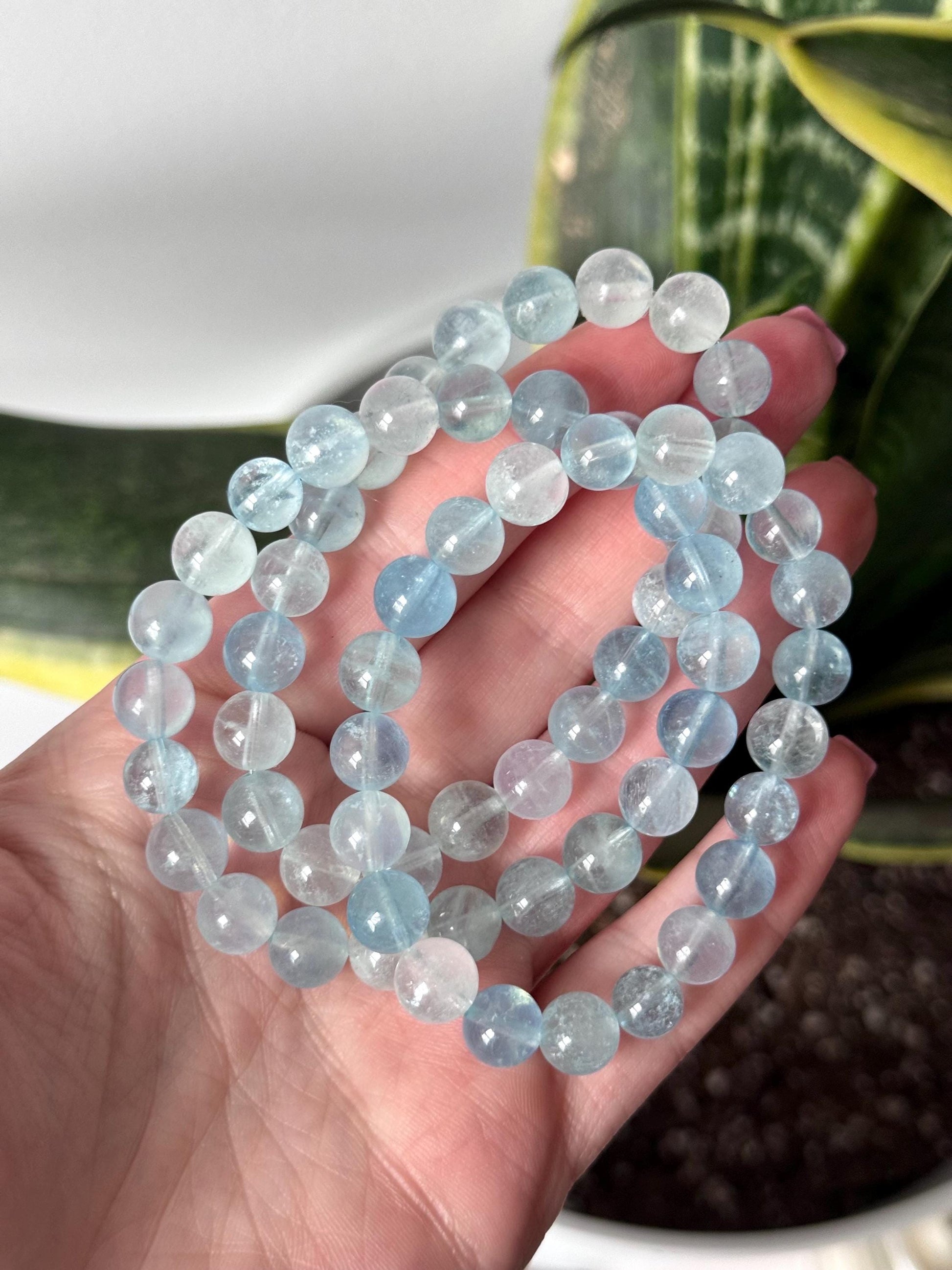 Beautiful High Quality Aquamarine Bracelets 8mm Beaded Gemstone Bracelet