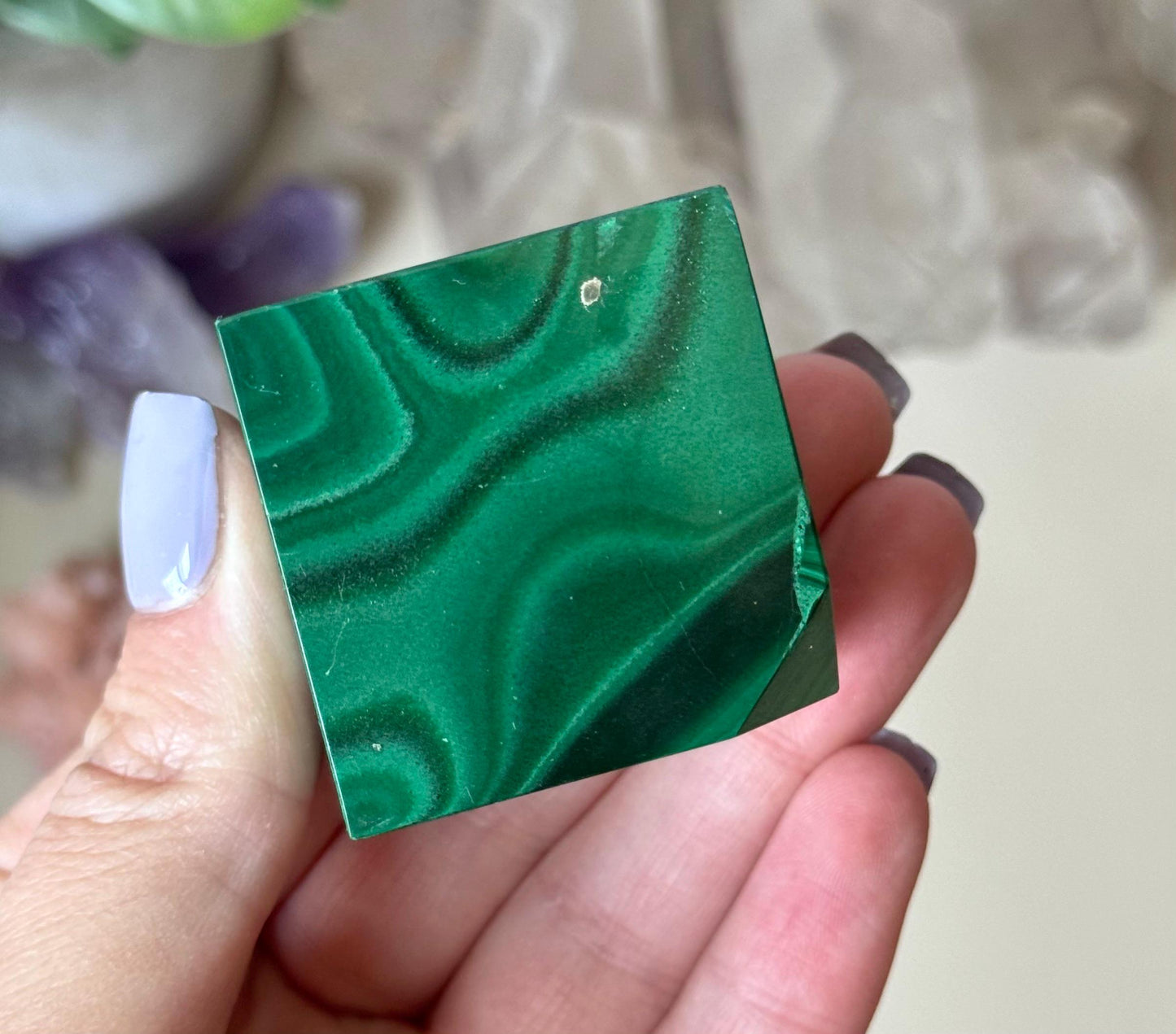 Beautiful Malachite Cube | Banded Malachite Tilted Cube Polished