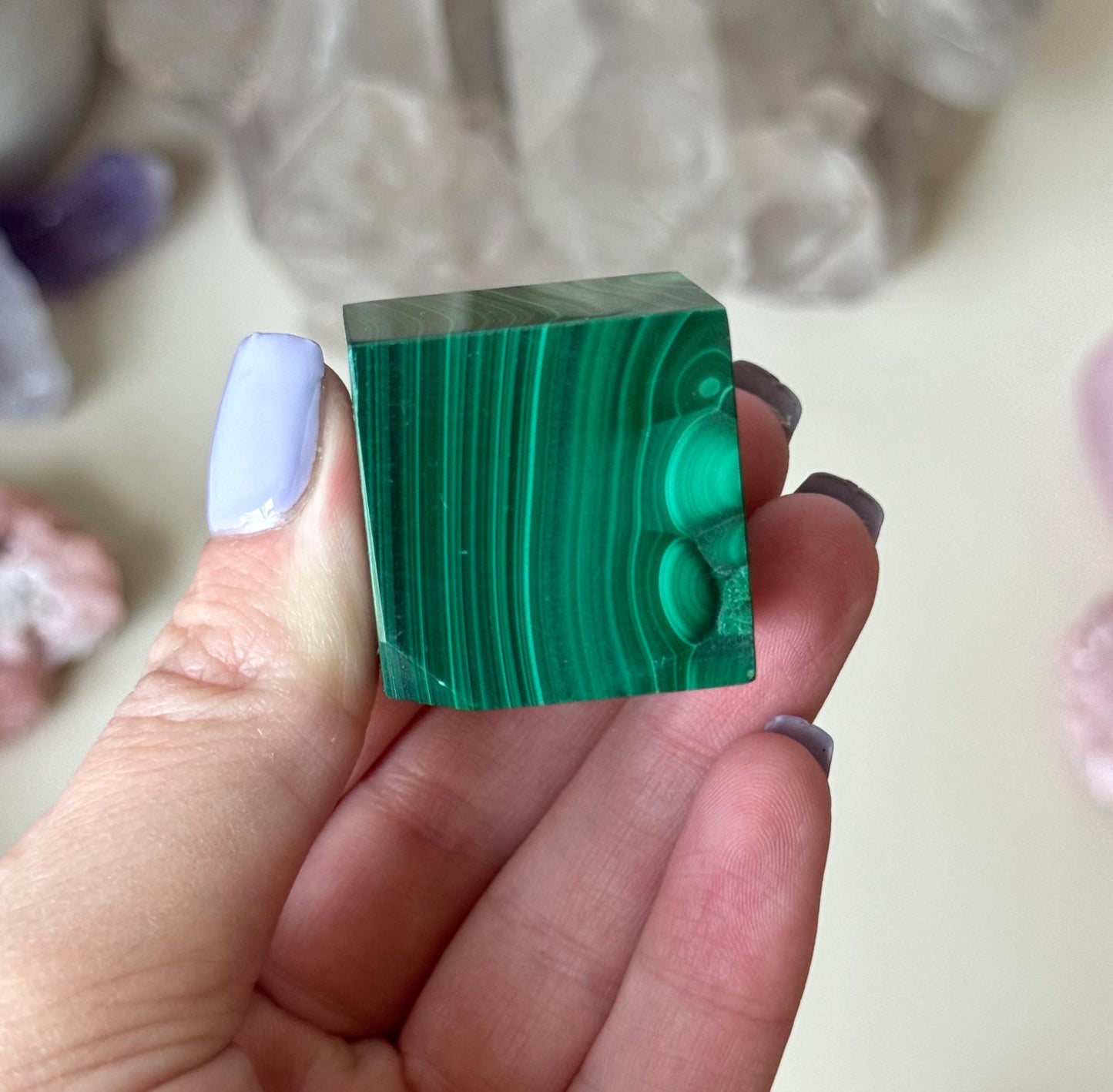 Beautiful Malachite Cube | Polished Banded Malachite Block