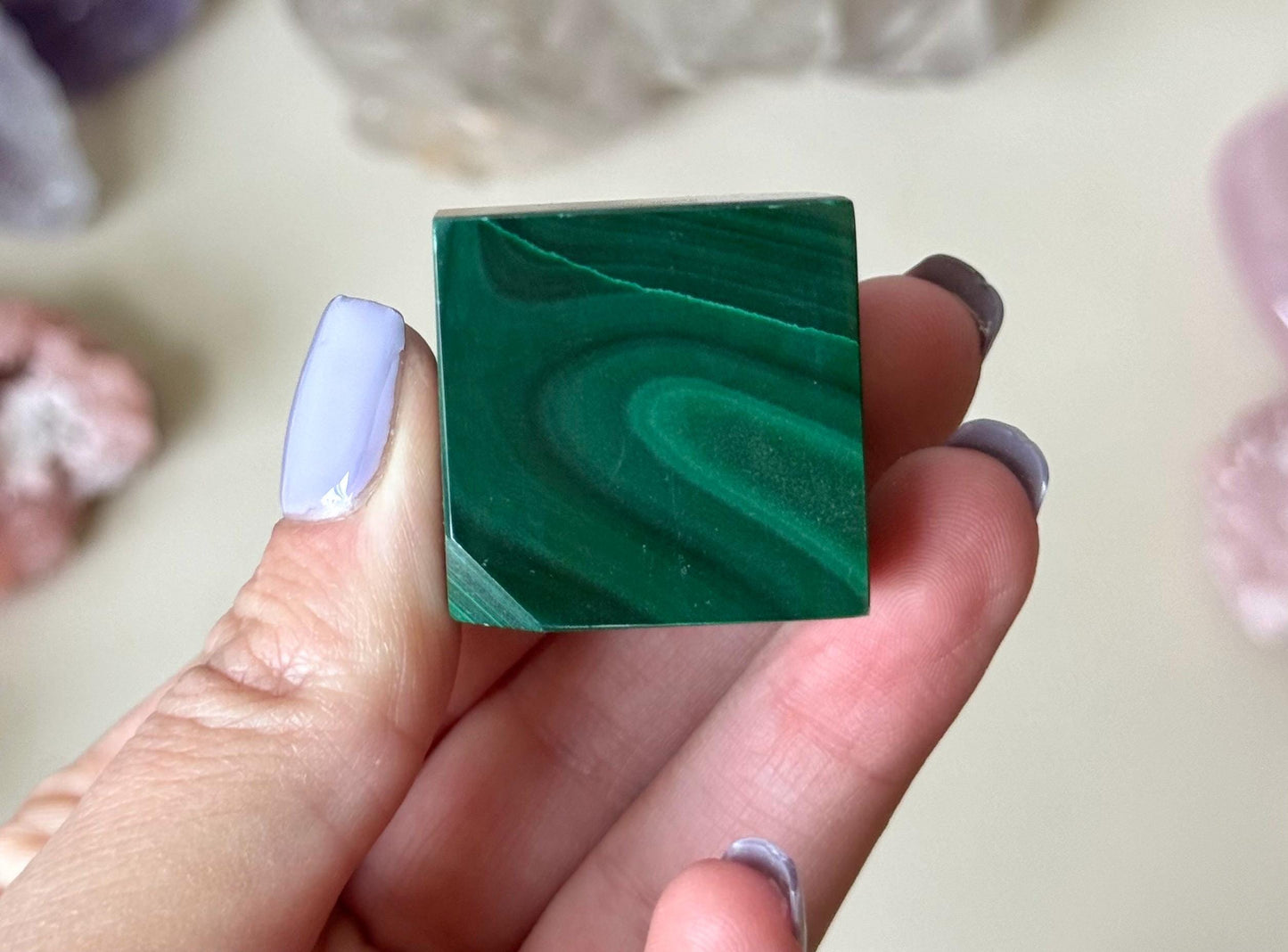 Beautiful Malachite Cube | Polished Banded Malachite Block