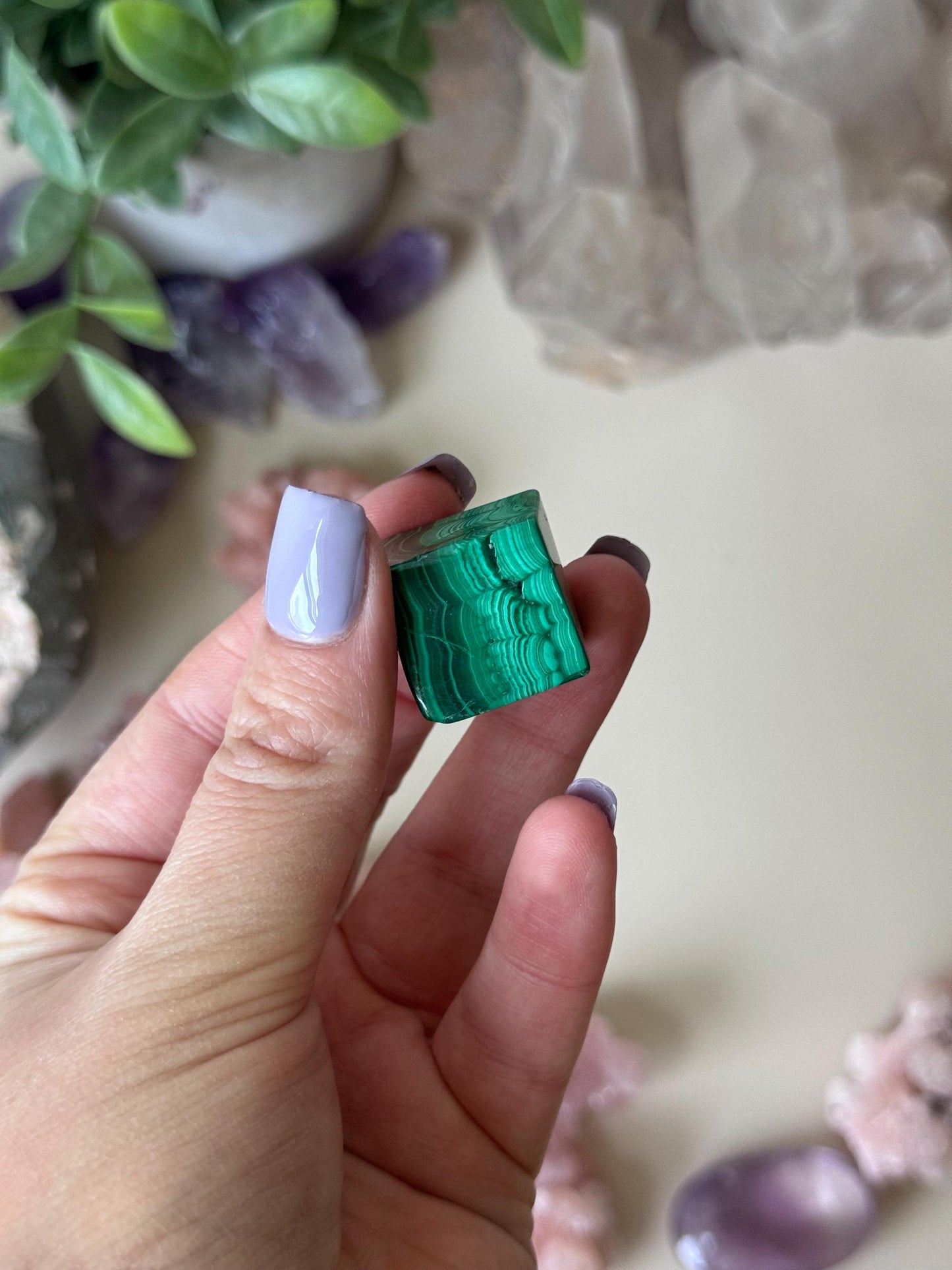 Beautiful Malachite Mini Cube Carving | Imperfect Malachite Block Small