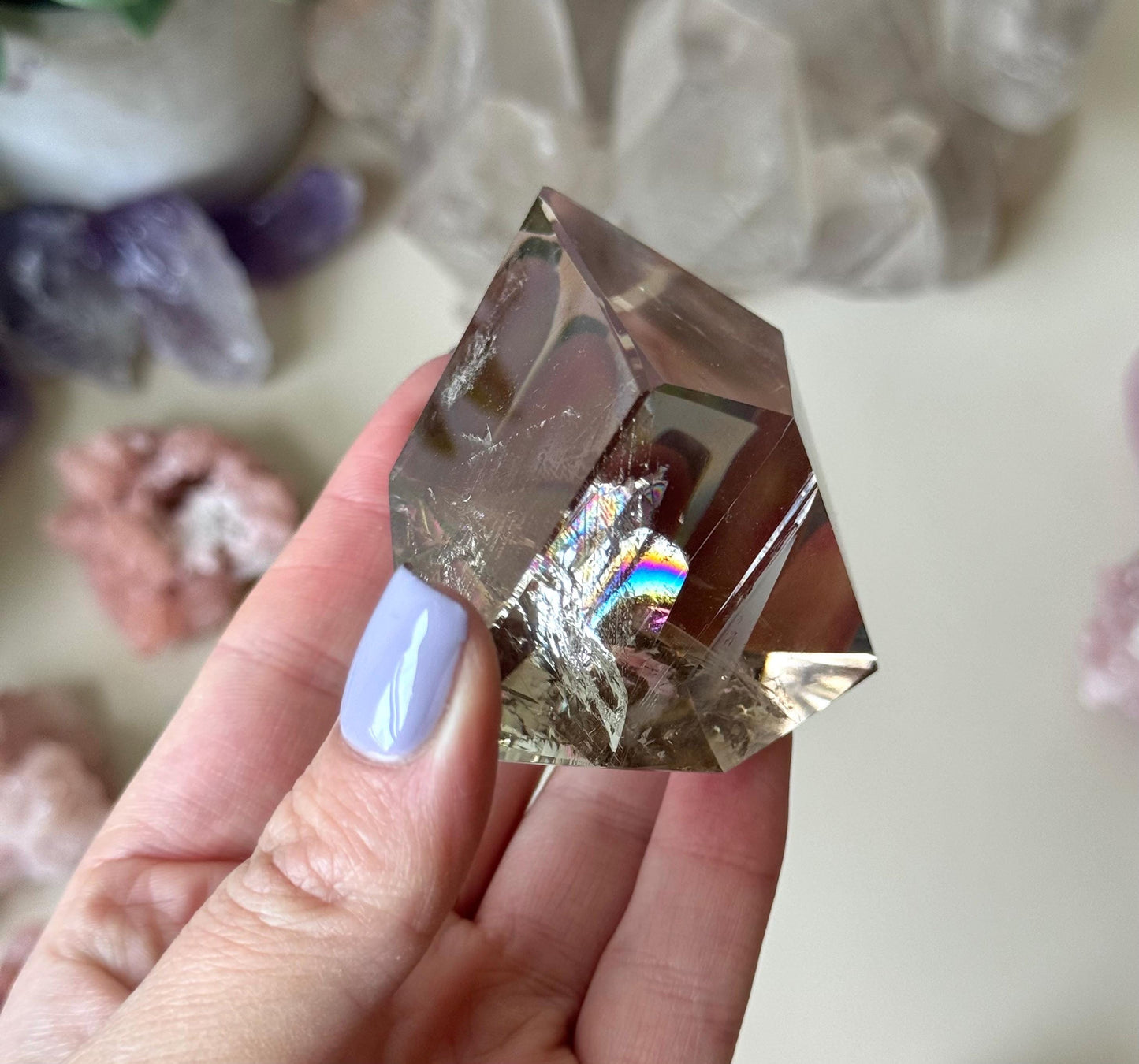 Beautiful Smoky Quartz Freeform with Rainbow | Polished Smokey Quartz Carving