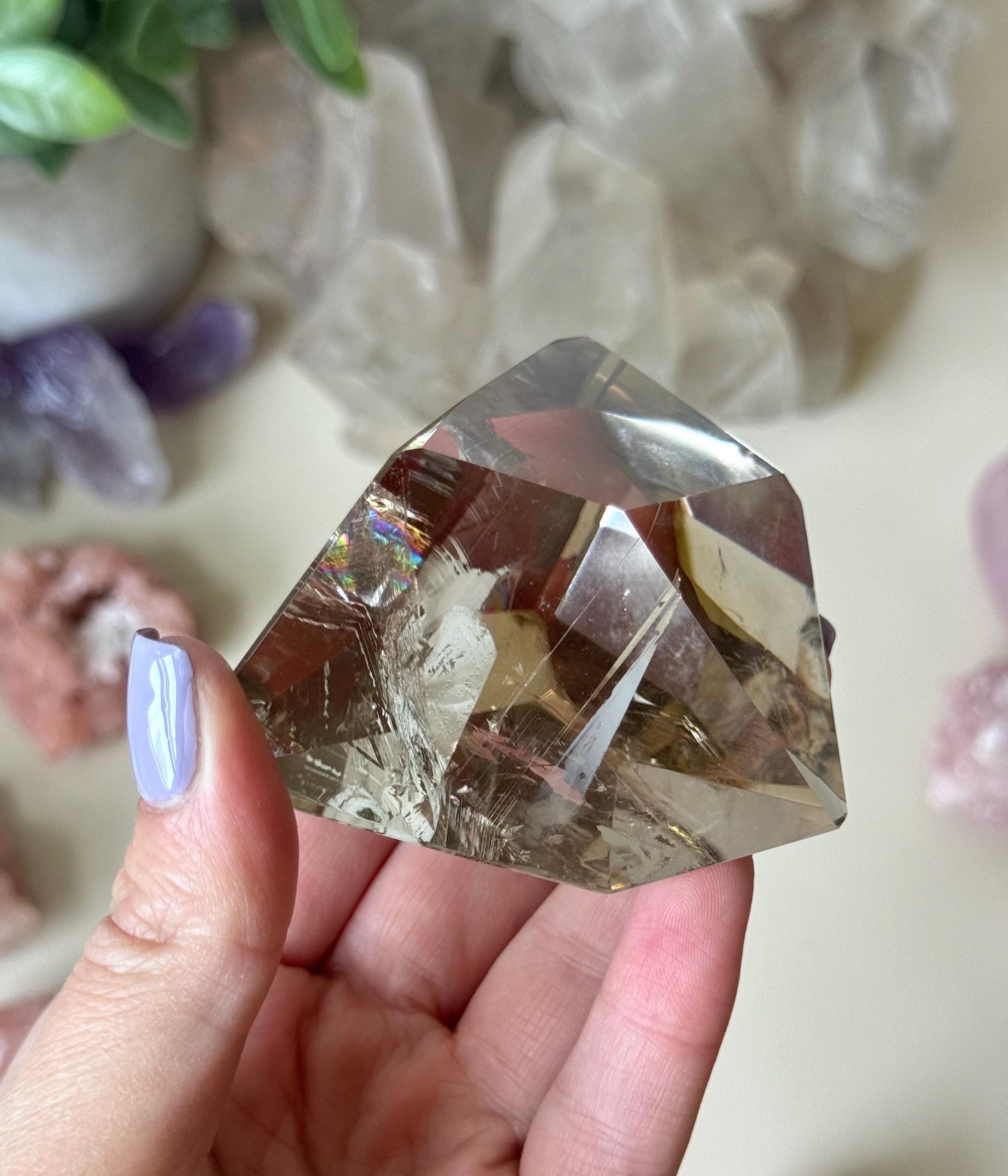 Beautiful Smoky Quartz Freeform with Rainbow | Polished Smokey Quartz Carving